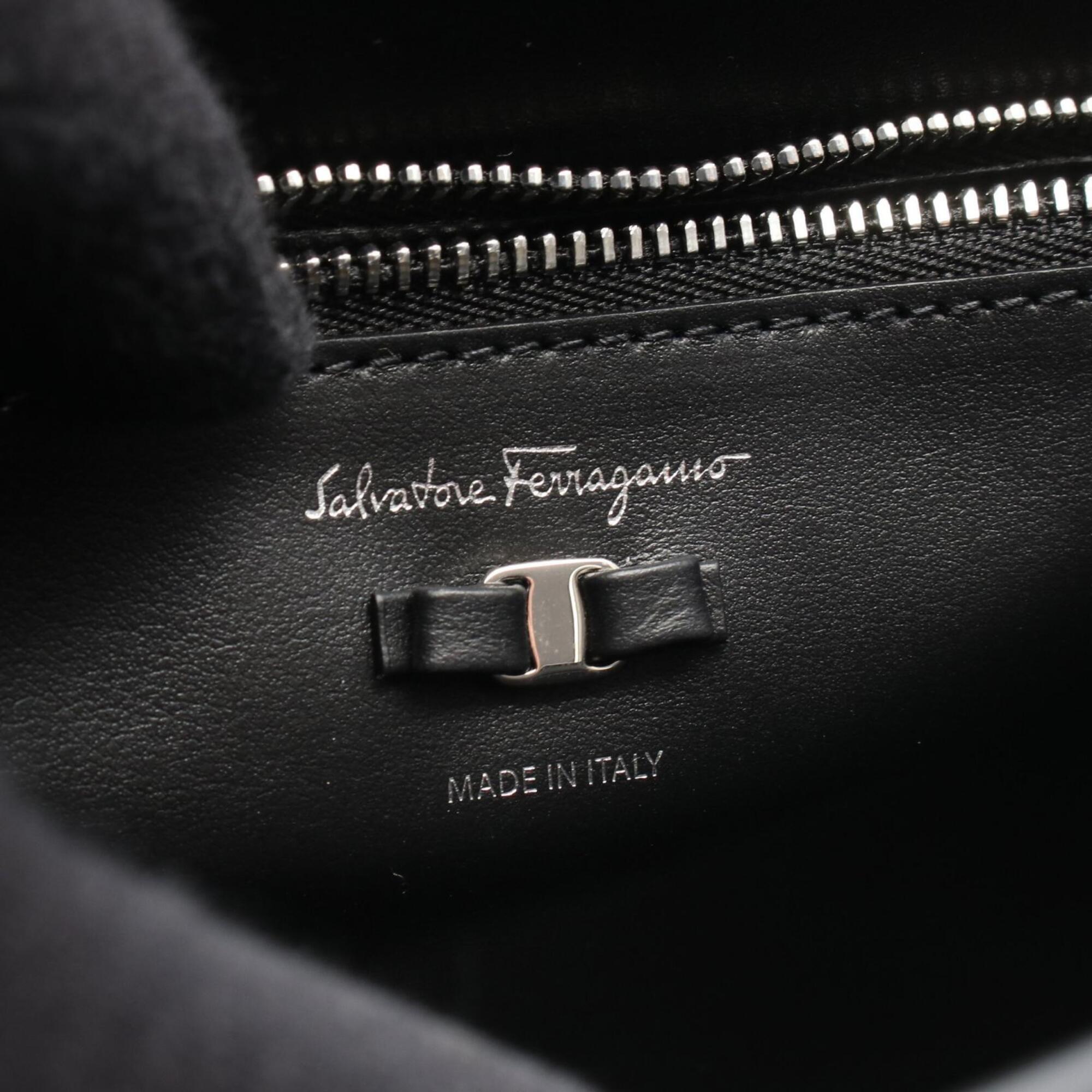 Salvatore Ferragamo Black White Leather Handbag Shoulder Bag (Pre-Owned)