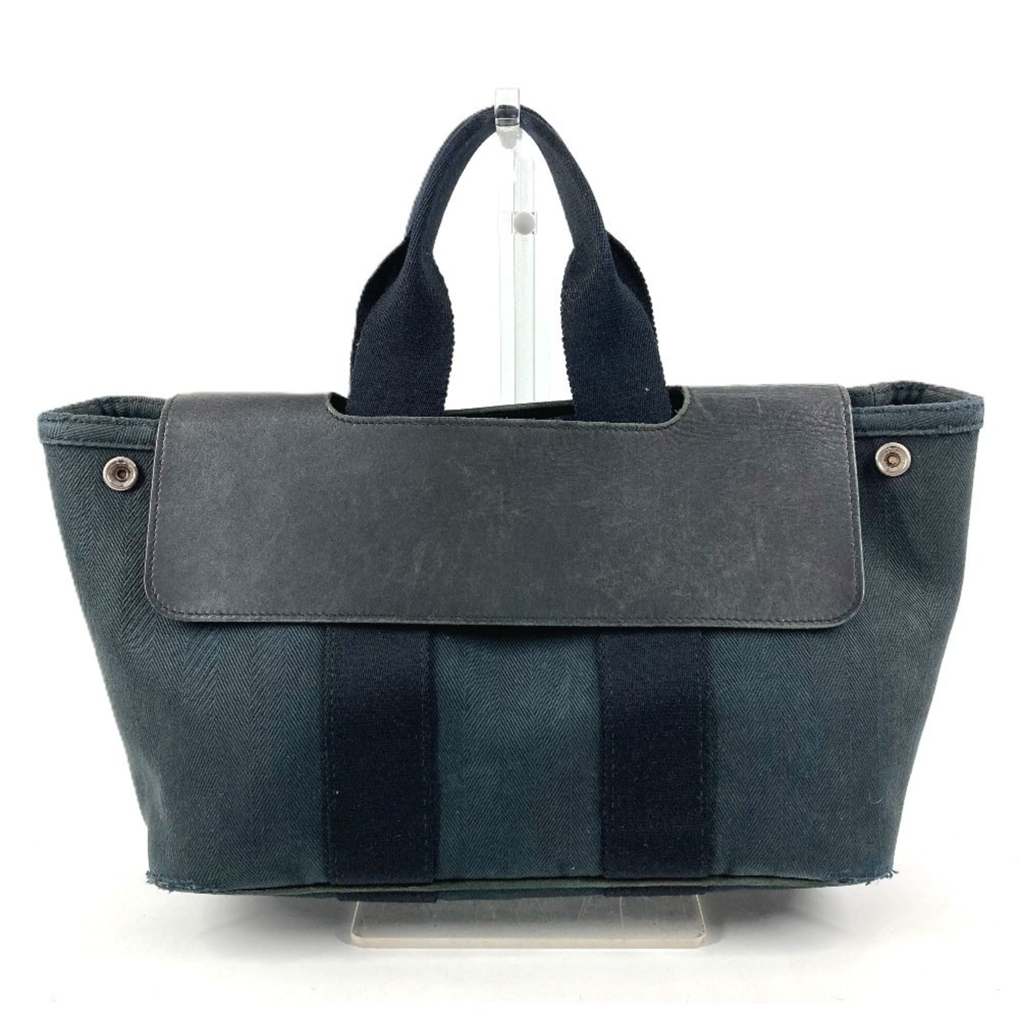 Hermes Valparaiso Black Cotton Leather Handbag Tote Bag (Pre-Owned)