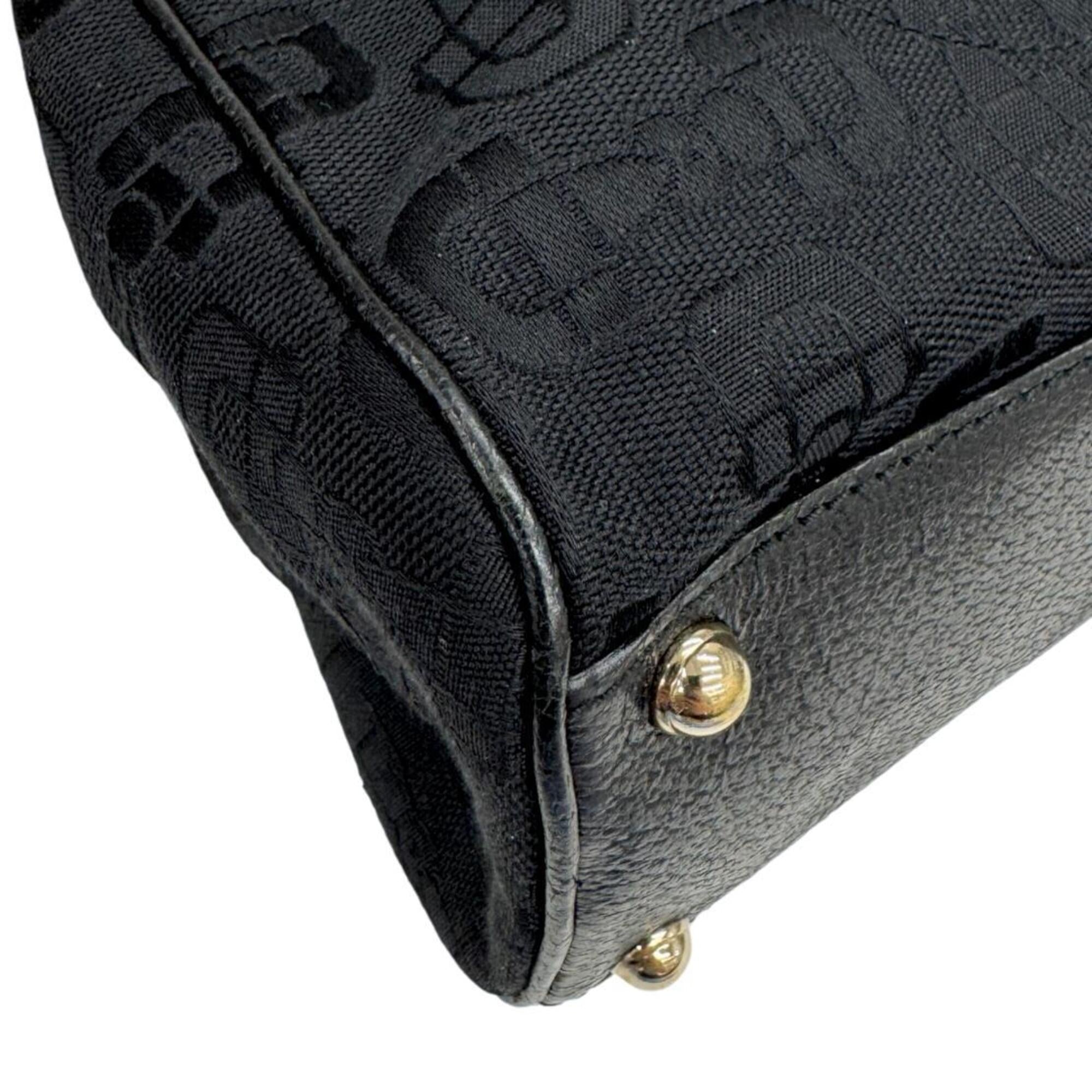 Gucci Black Canvas Leather Handbag Shoulder Bag (Pre-Owned)