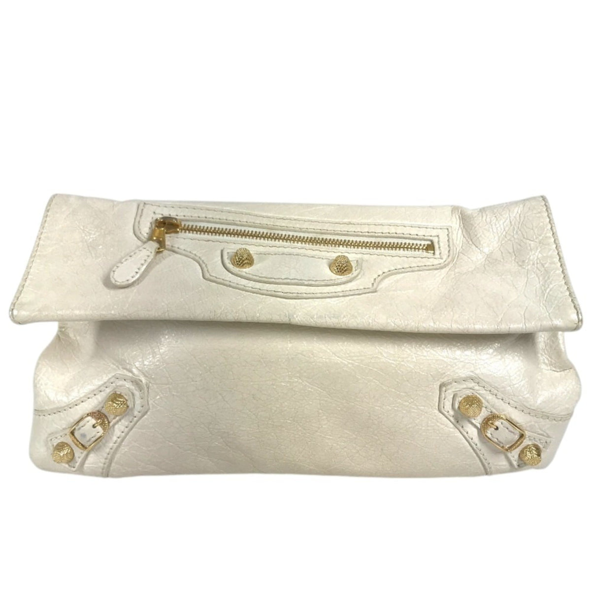 Balenciaga Gold White Leather Clutch Bag Handbag Pouch (Pre-Owned)