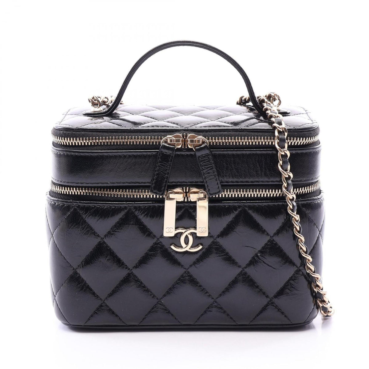 Chanel Black Leather Handbag Shoulder Bag Vanity Bag (Pre-Owned)