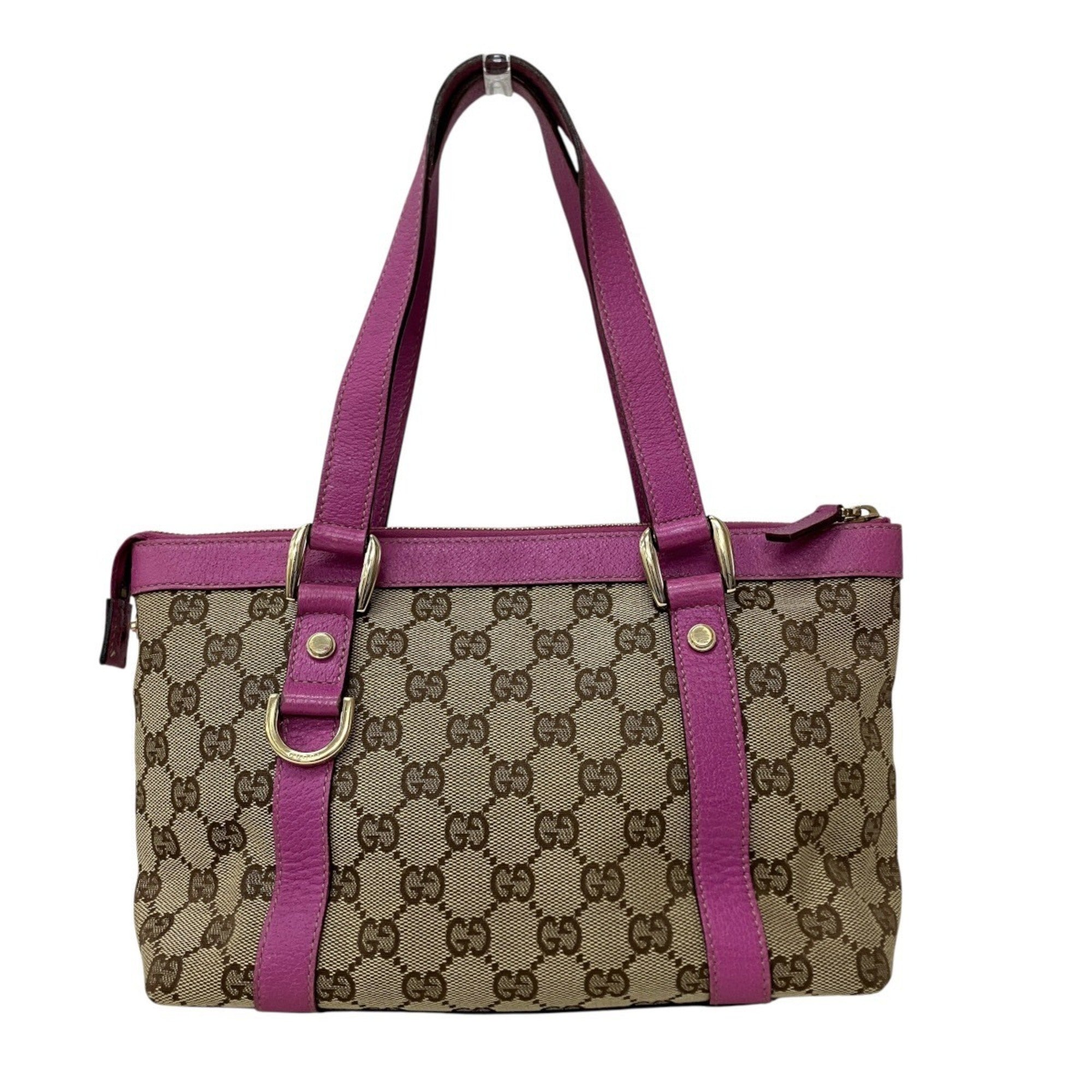 Gucci Gg Canvas Beige Pink Gg Canvas Leather Handbag (Pre-Owned)