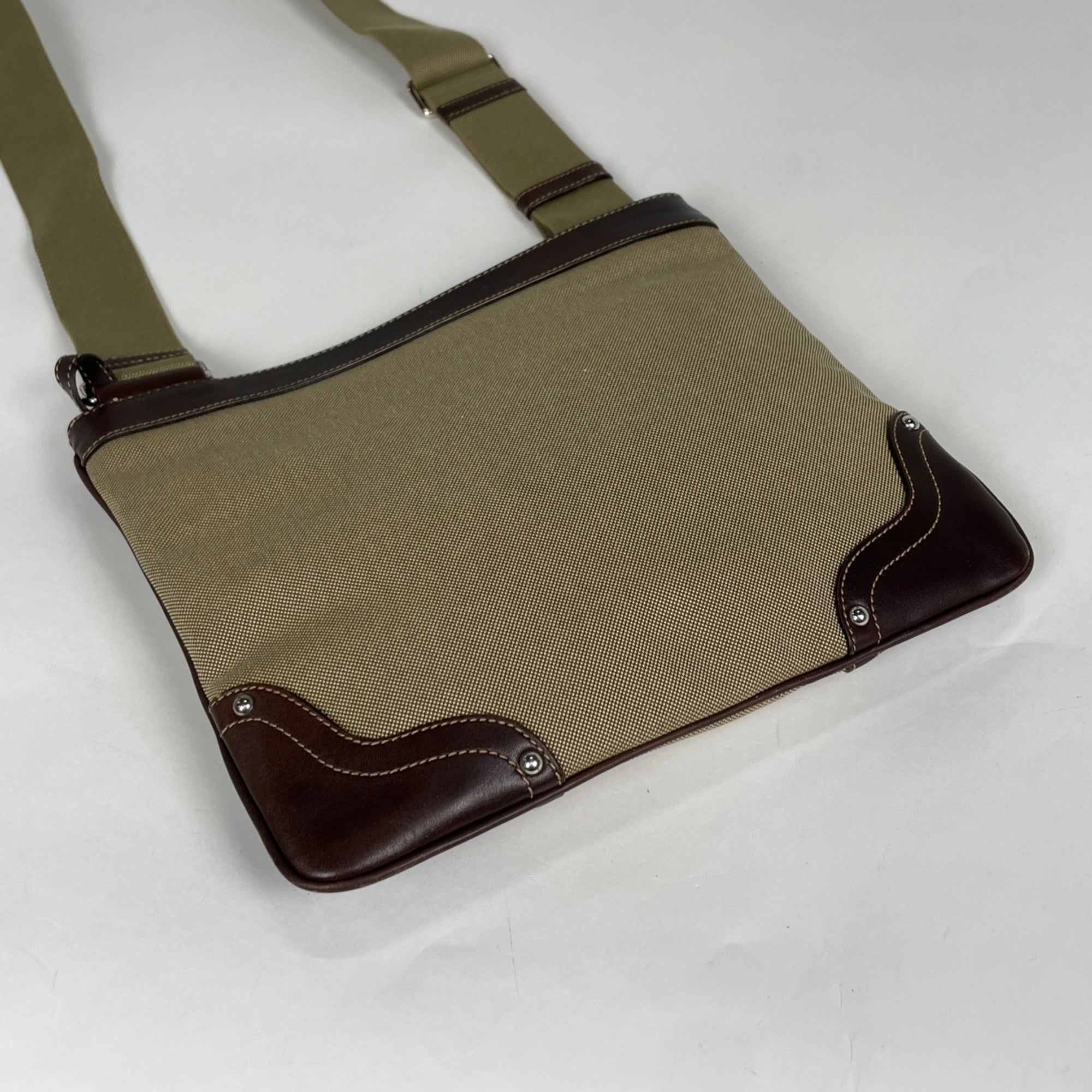 Prada Beige Brown Canvas Leather Shoulder Bag (Pre-Owned)