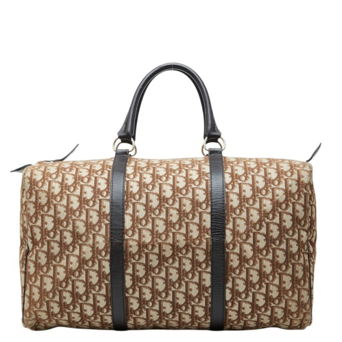 Christian Dior Beige Brown Canvas Leather Boston Bag Handbag (Pre-Owned)
