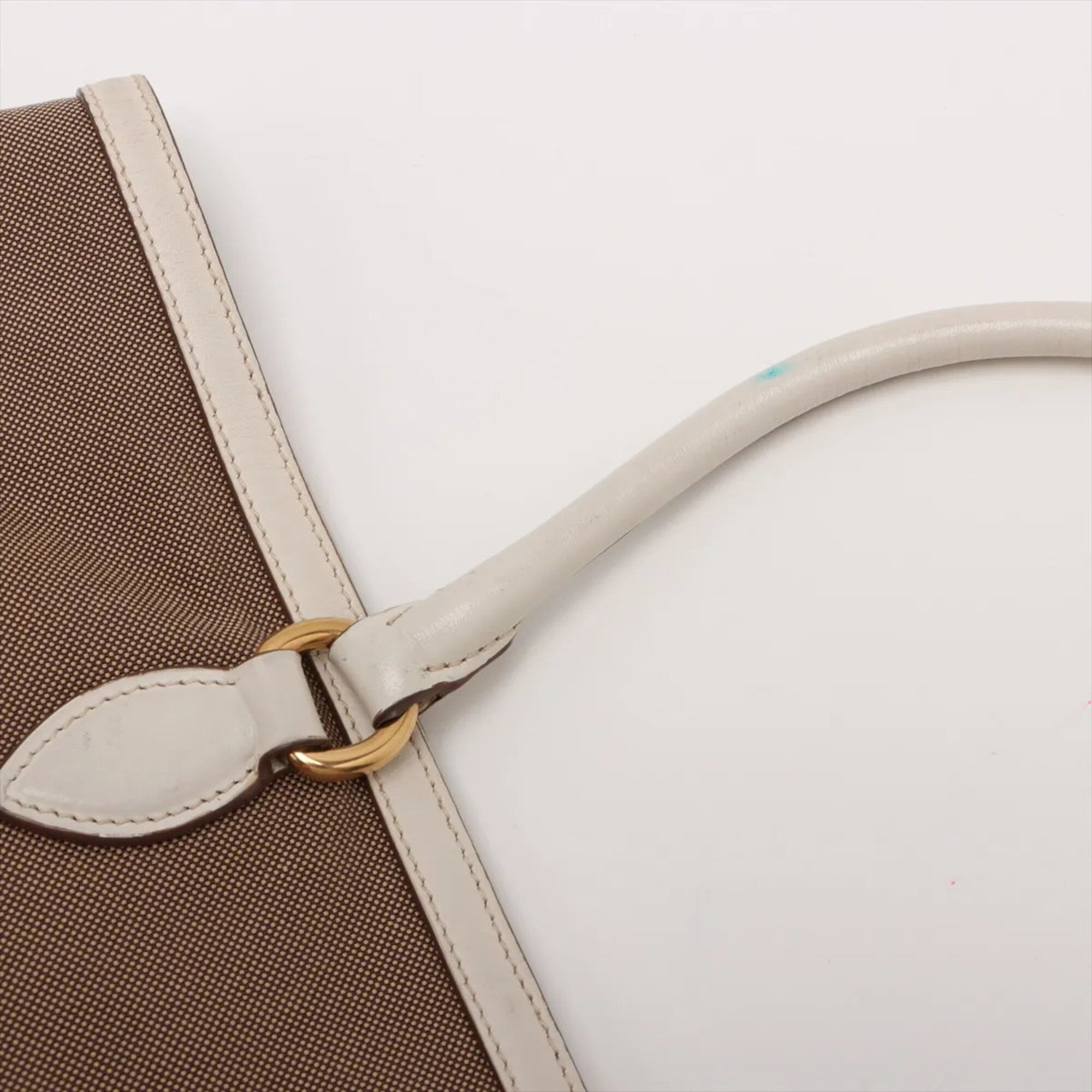 Prada Beige White Canvas Leather Handbag Tote Bag (Pre-Owned)