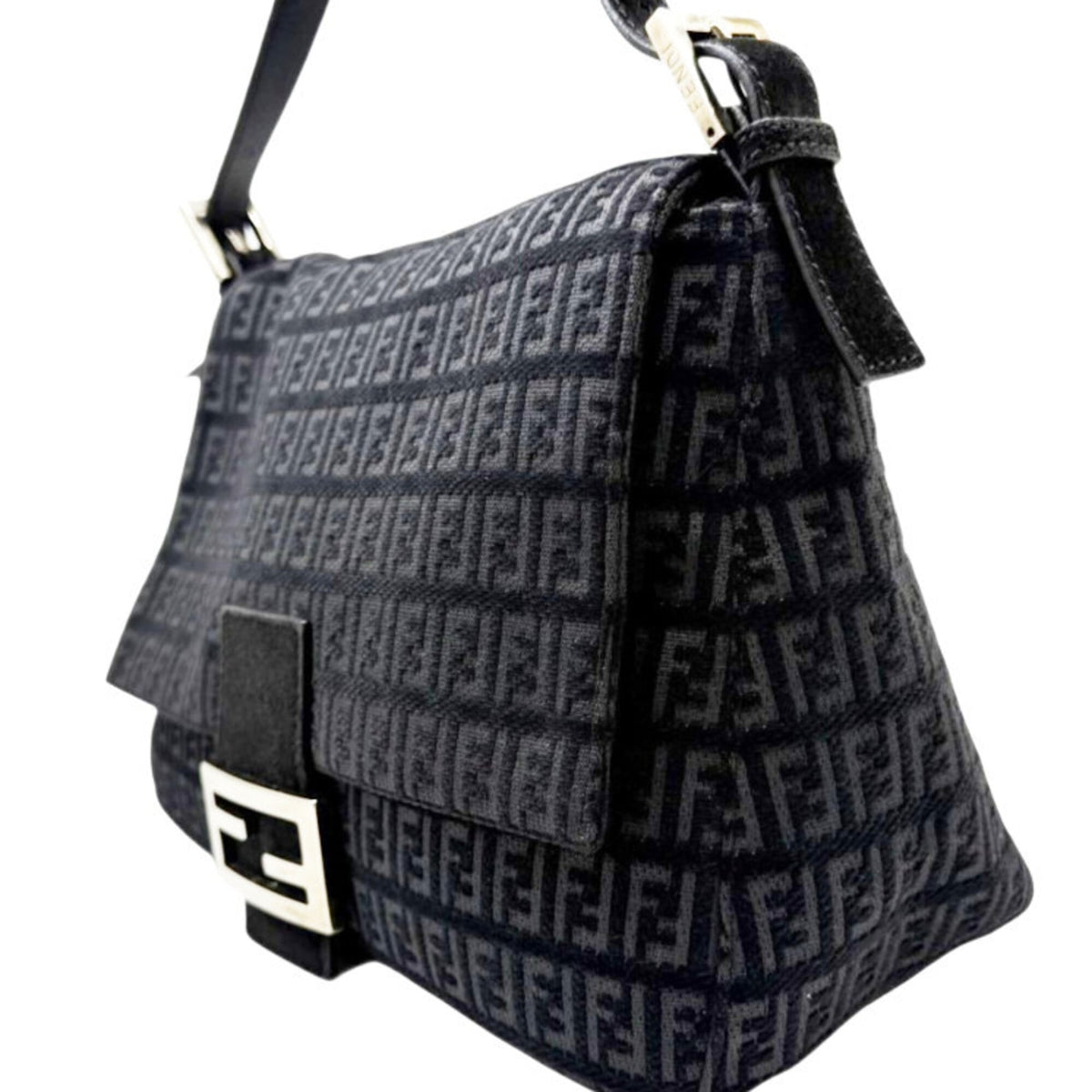 Fendi Black Canvas Suede Leather Handbag (Pre-Owned)