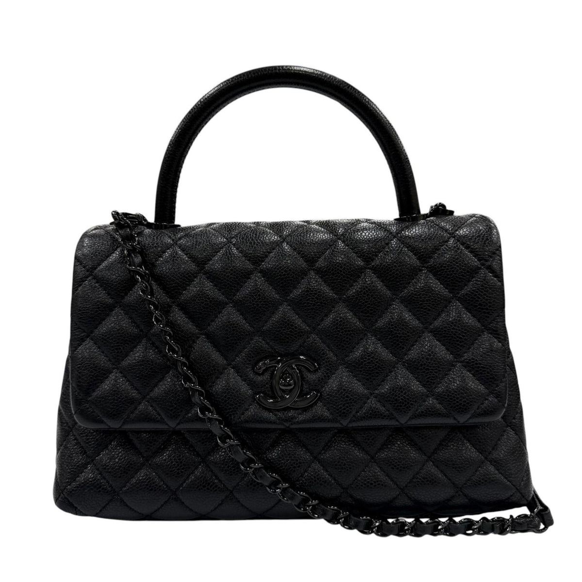 Chanel Black Grained Calfskin Handbag Shoulder Bag (Pre-Owned)