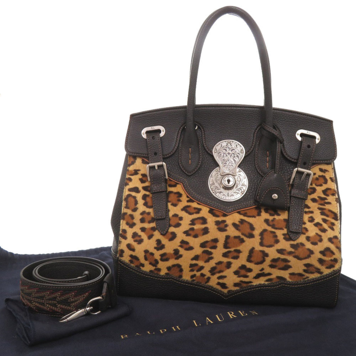Ralph Lauren Ricky Black Brown Leather Handbag Shoulder Bag (Pre-Owned)
