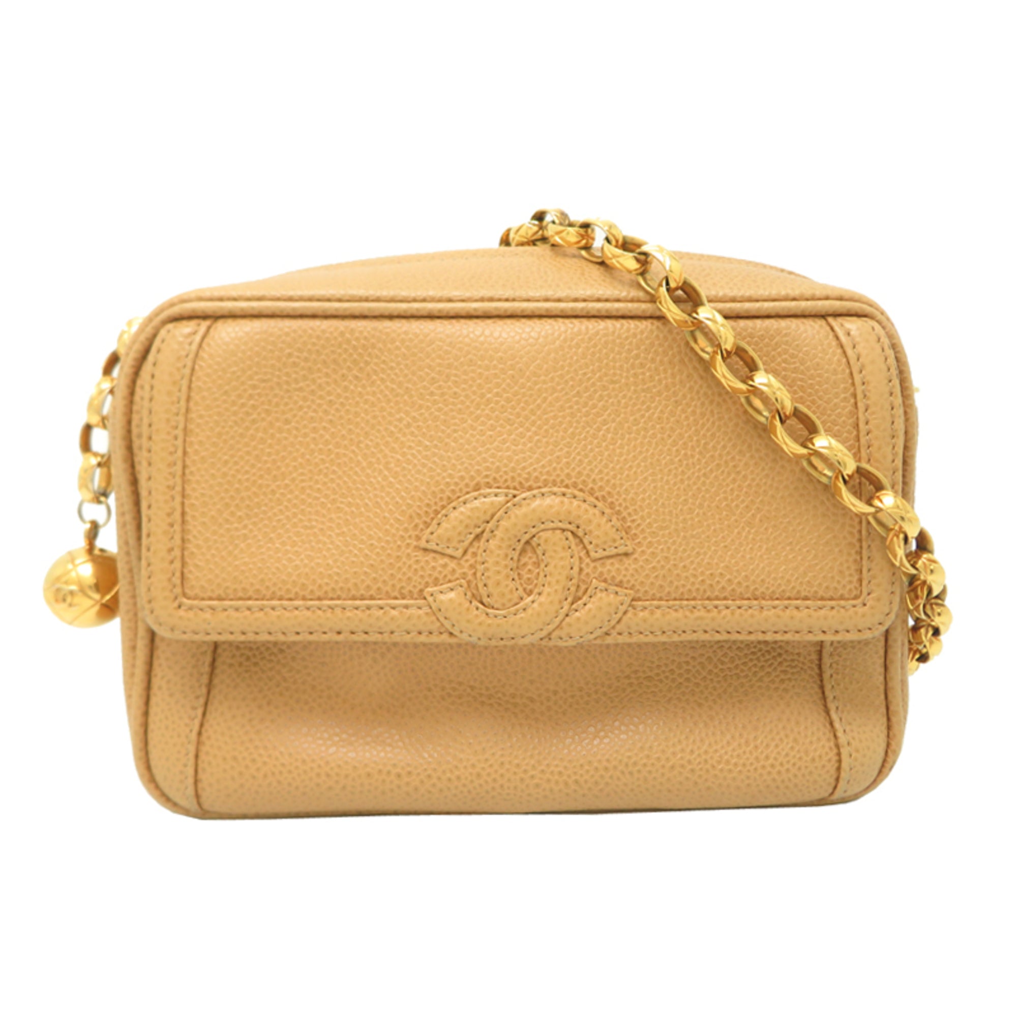 Chanel Beige Grained Calfskin Shoulder Bag (Pre-Owned)