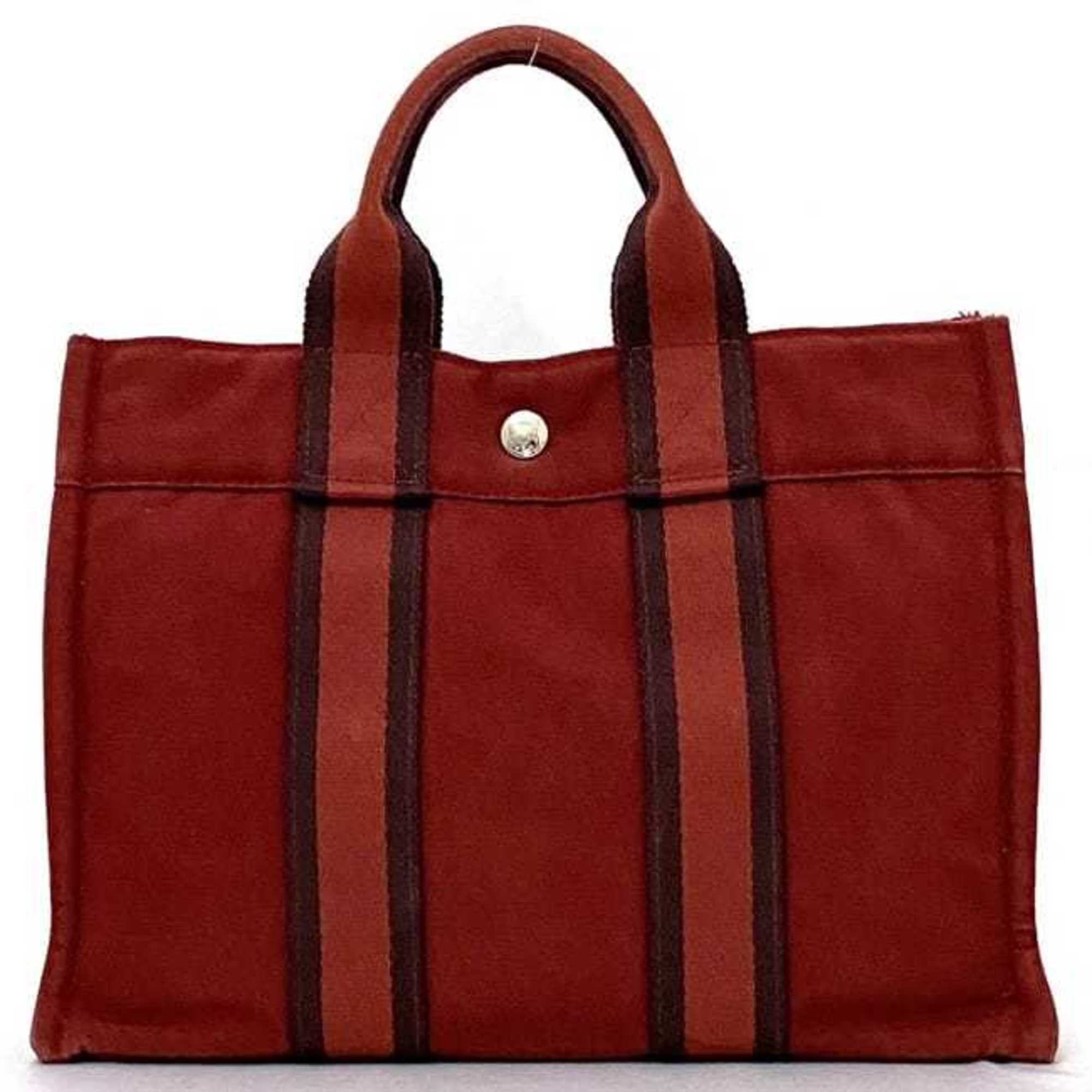 Hermes Red Color Canvas Handbag (Pre-Owned)
