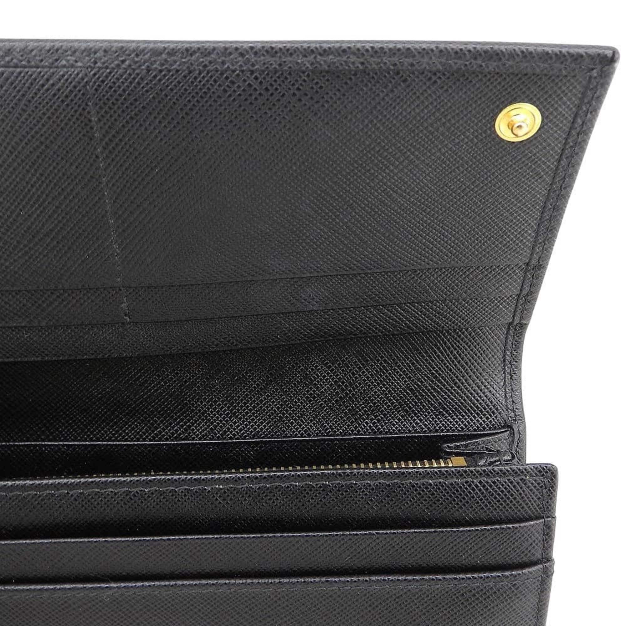Prada Black Saffiano Triangle Long Wallet (Bi-Fold) (Pre-Owned)