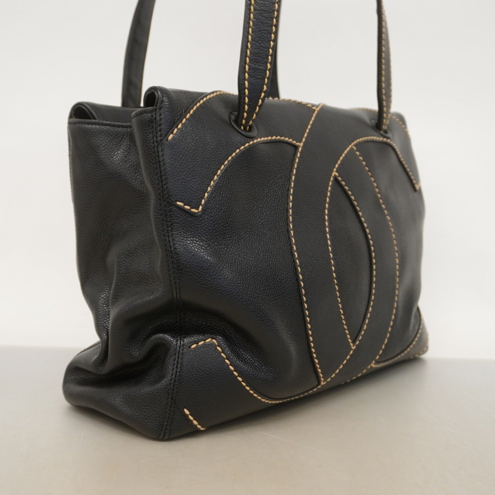 Chanel Black Grained Calfskin Tote Bag (Pre-Owned)