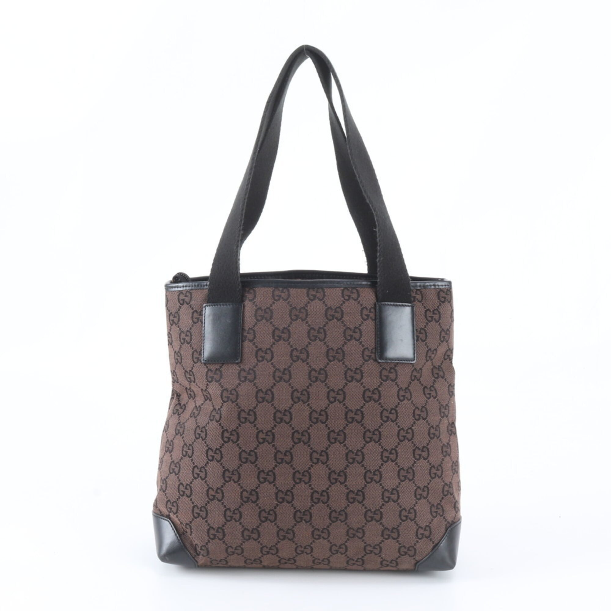 Gucci Black Brown Dark Brown Leather Canvas Handbag Tote Bag (Pre-Owned)