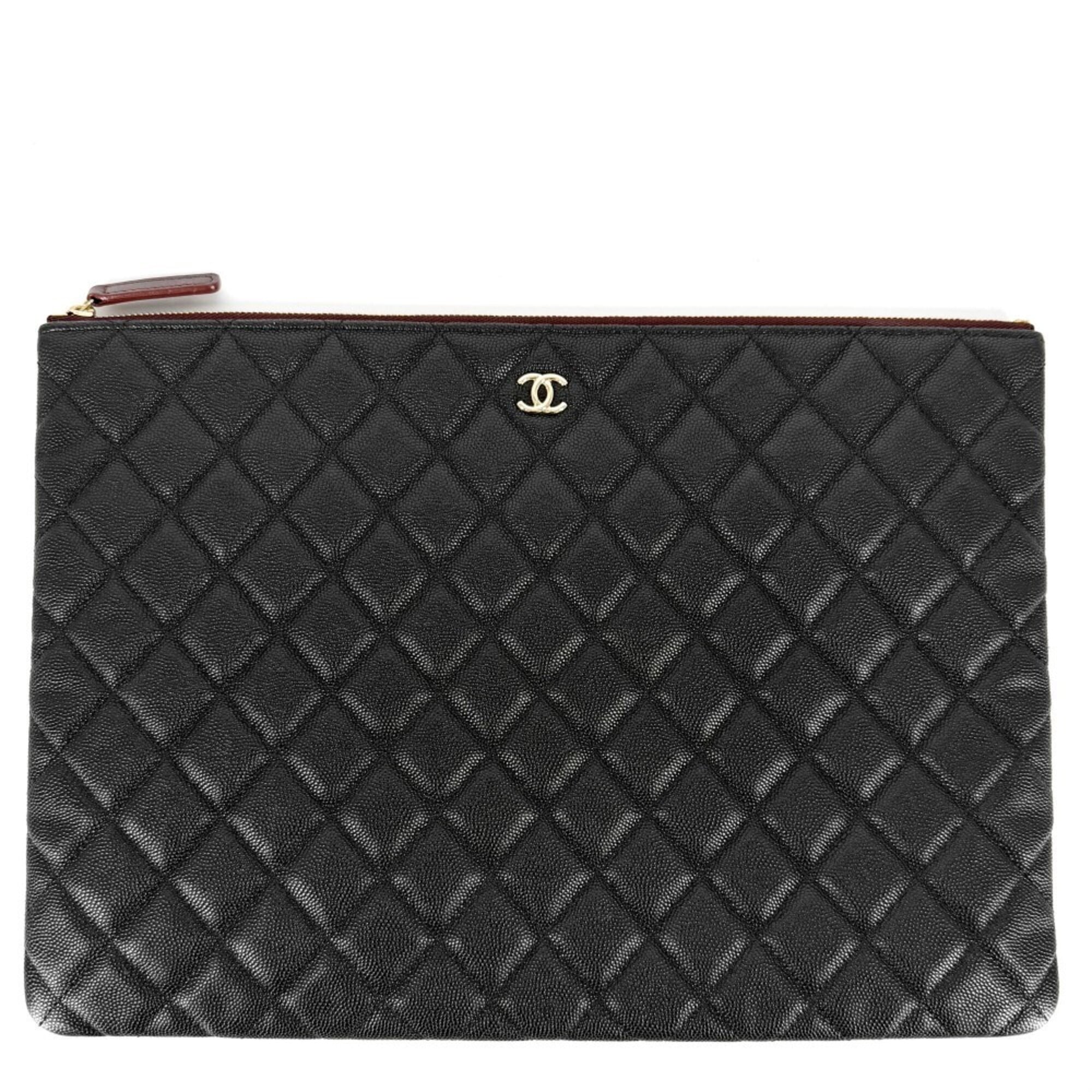 Chanel Black Grained Calfskin Clutch Bag (Pre-Owned)