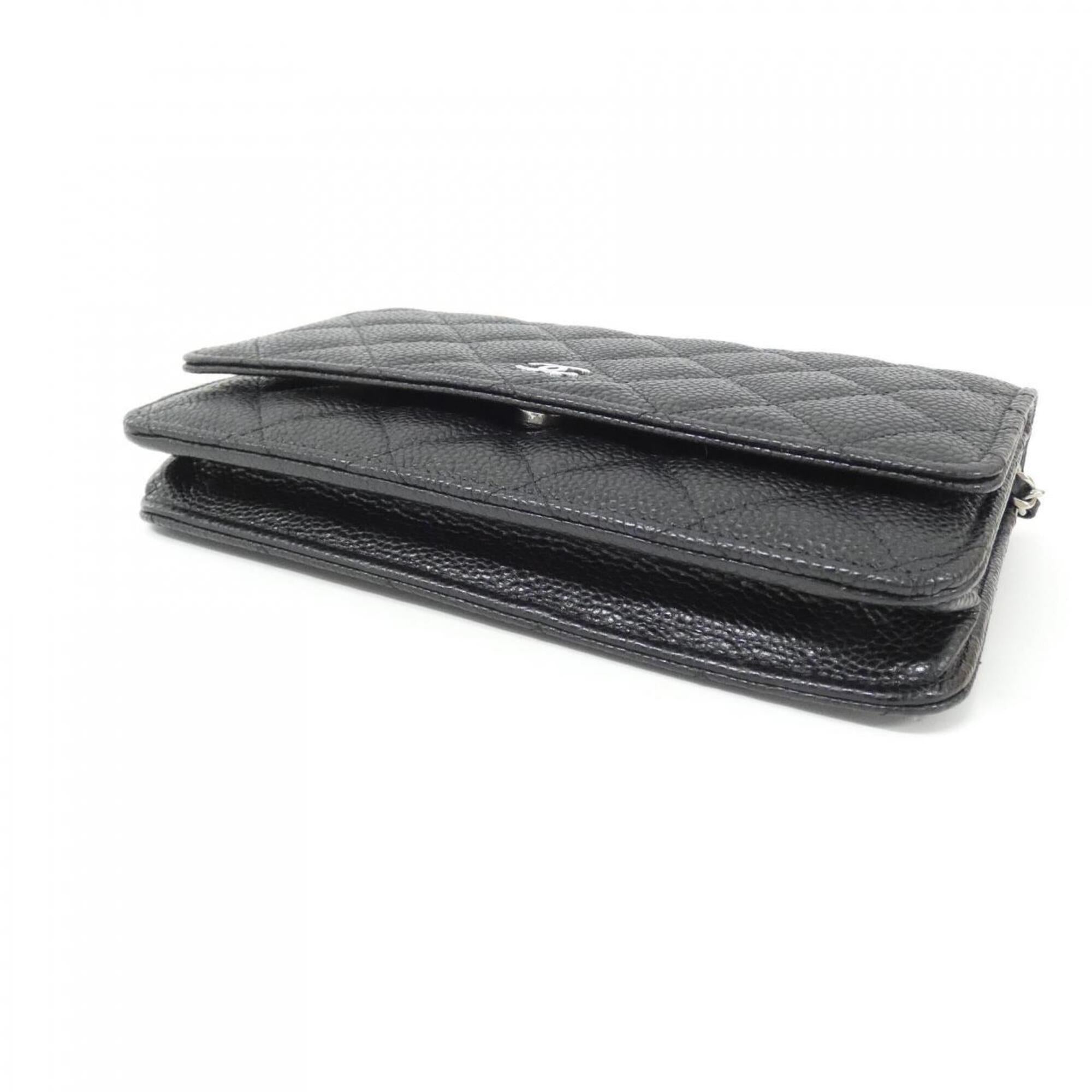 Chanel Black Grained Calfskin Chain/Shoulder Wallet (Pre-Owned)