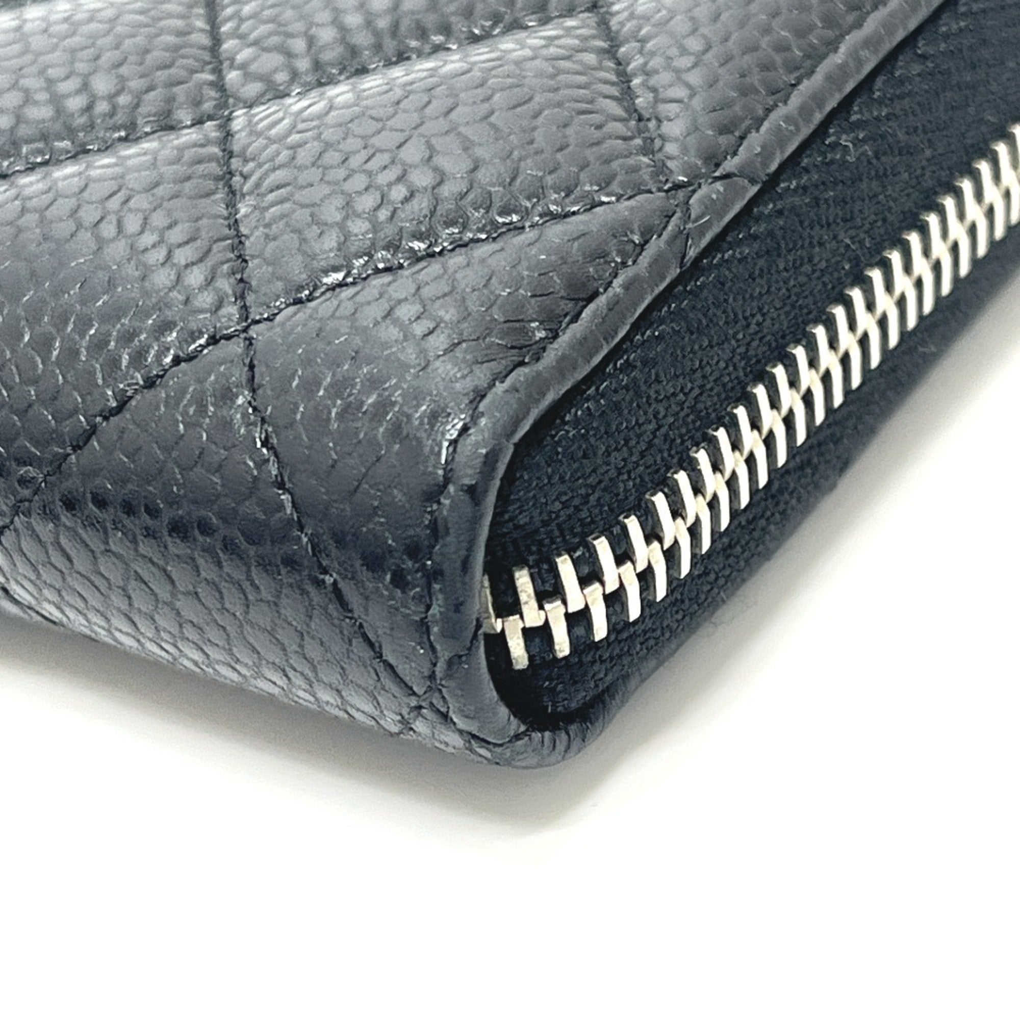 Chanel Black Grained Calfskin Long Wallet (Bi-Fold) (Pre-Owned)