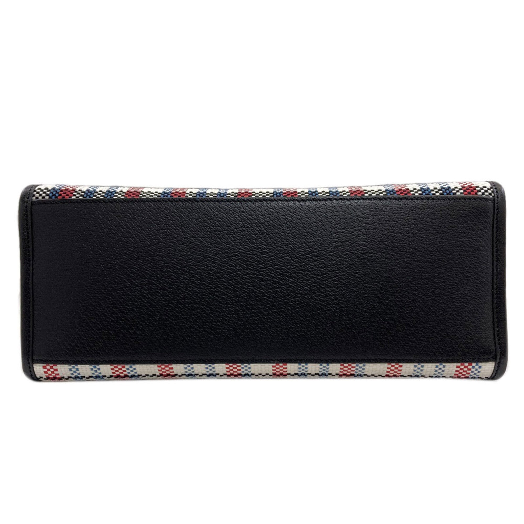 Gucci Black Blue Red Color White Canvas Handbag (Pre-Owned)