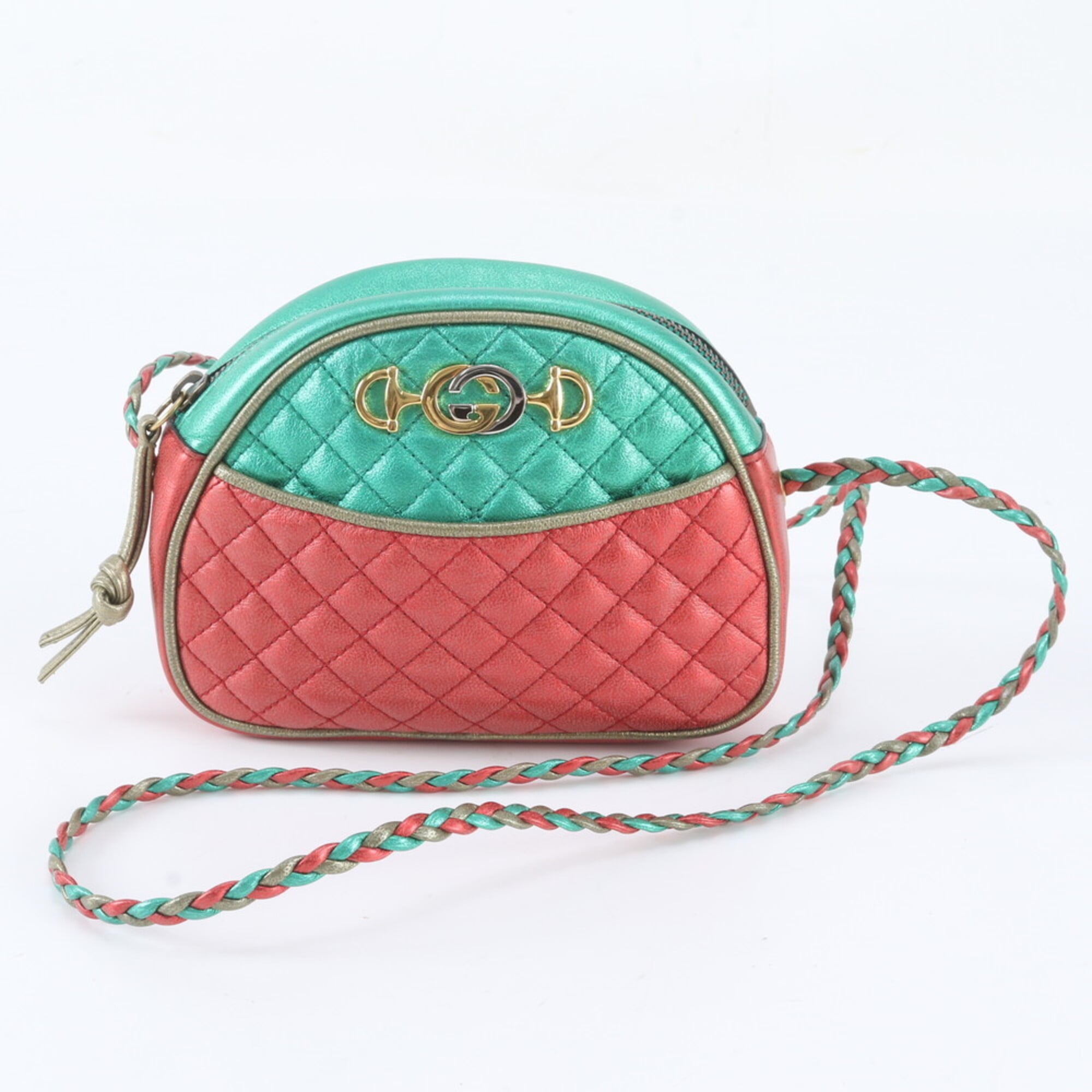 Gucci Green Red Color Leather Shoulder Bag (Pre-Owned)