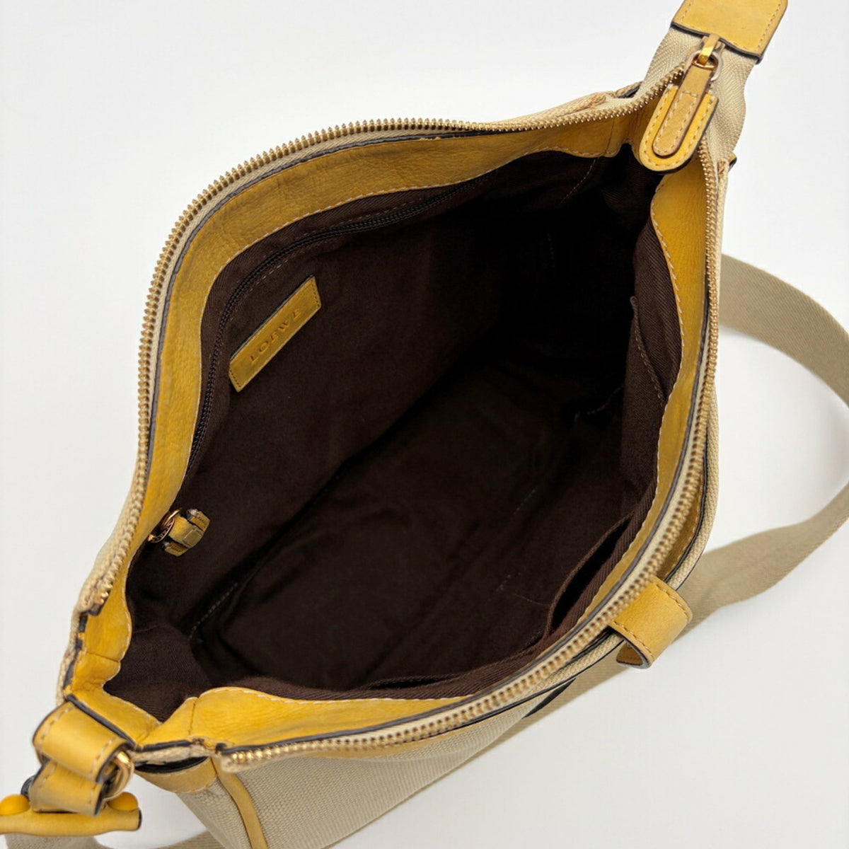 Loewe Beige Yellow Canvas Leather Shoulder Bag (Pre-Owned)