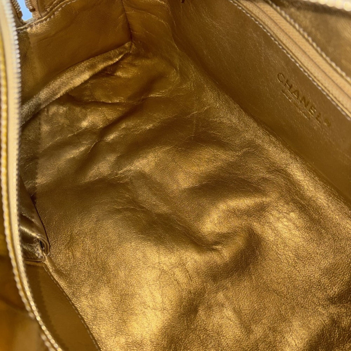 Chanel Gold Leather Boston Bag Handbag (Pre-Owned)