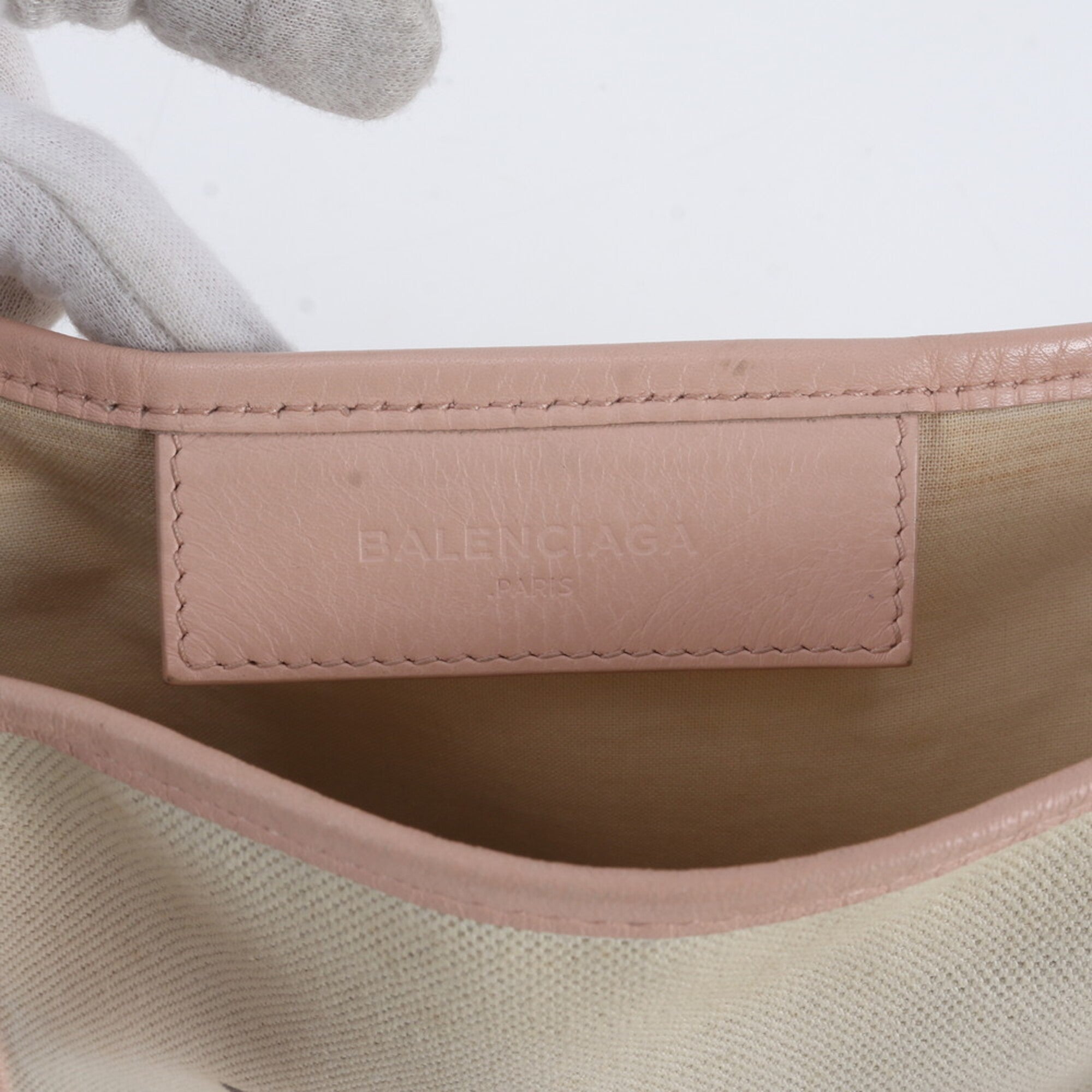 Balenciaga Pink White Leather Canvas Handbag Shoulder Bag Tote Bag (Pre-Owned)