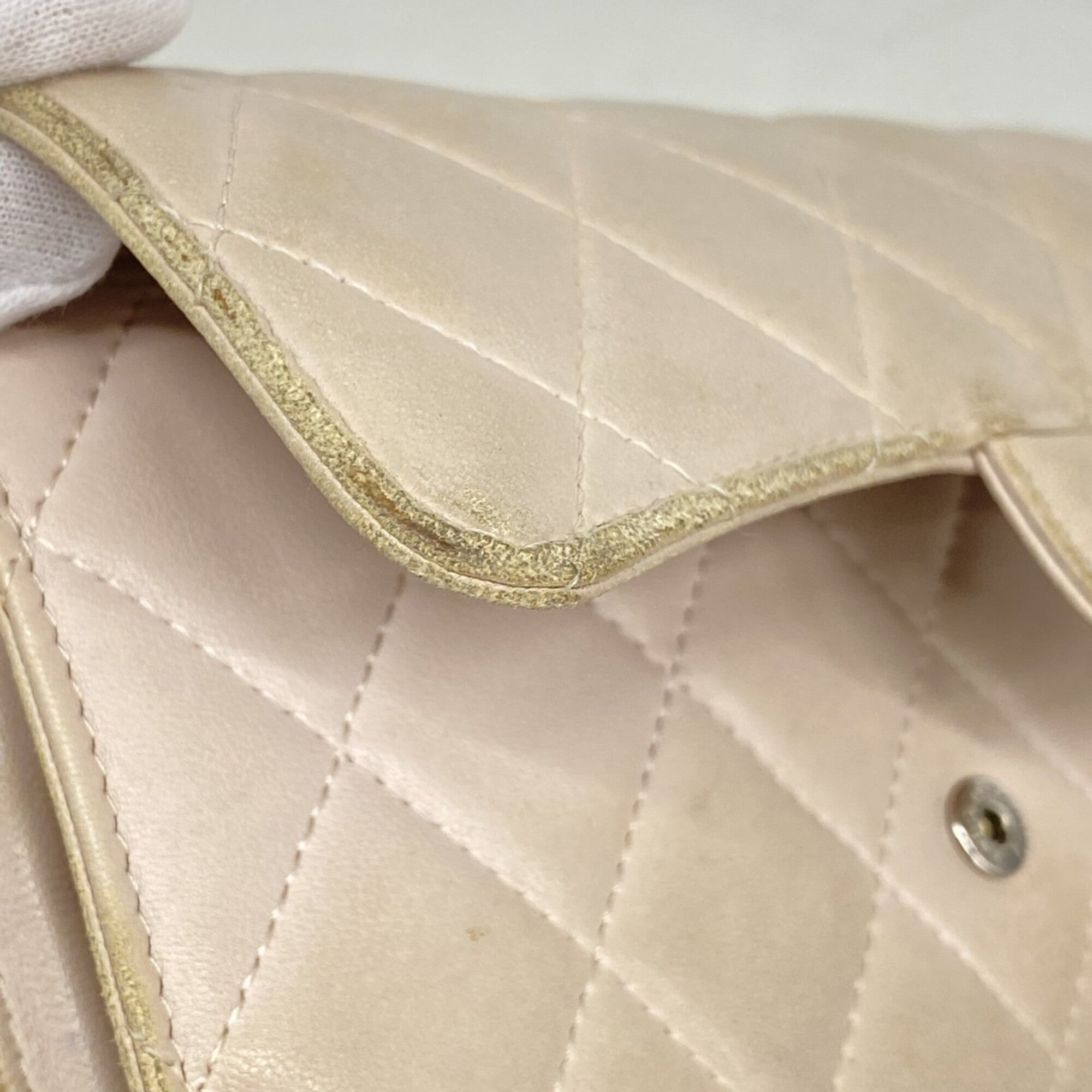 Chanel Pink Leather Long Wallet (Tri-Fold) (Pre-Owned)