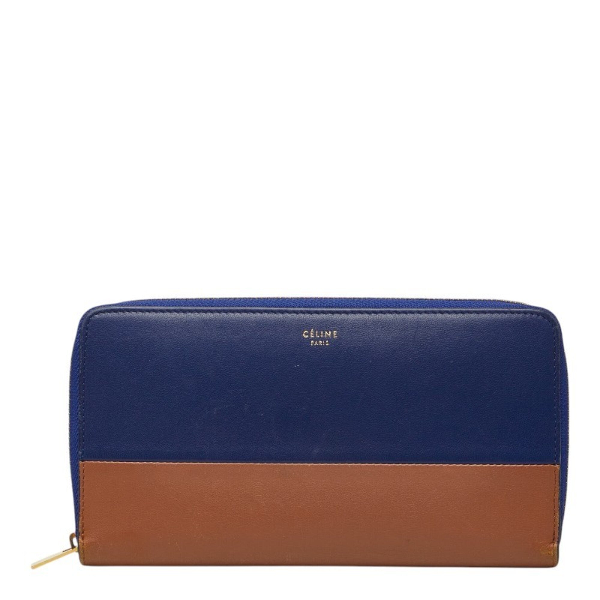 Celine Brown Navy Leather Long Wallet (Bi-Fold) (Pre-Owned)