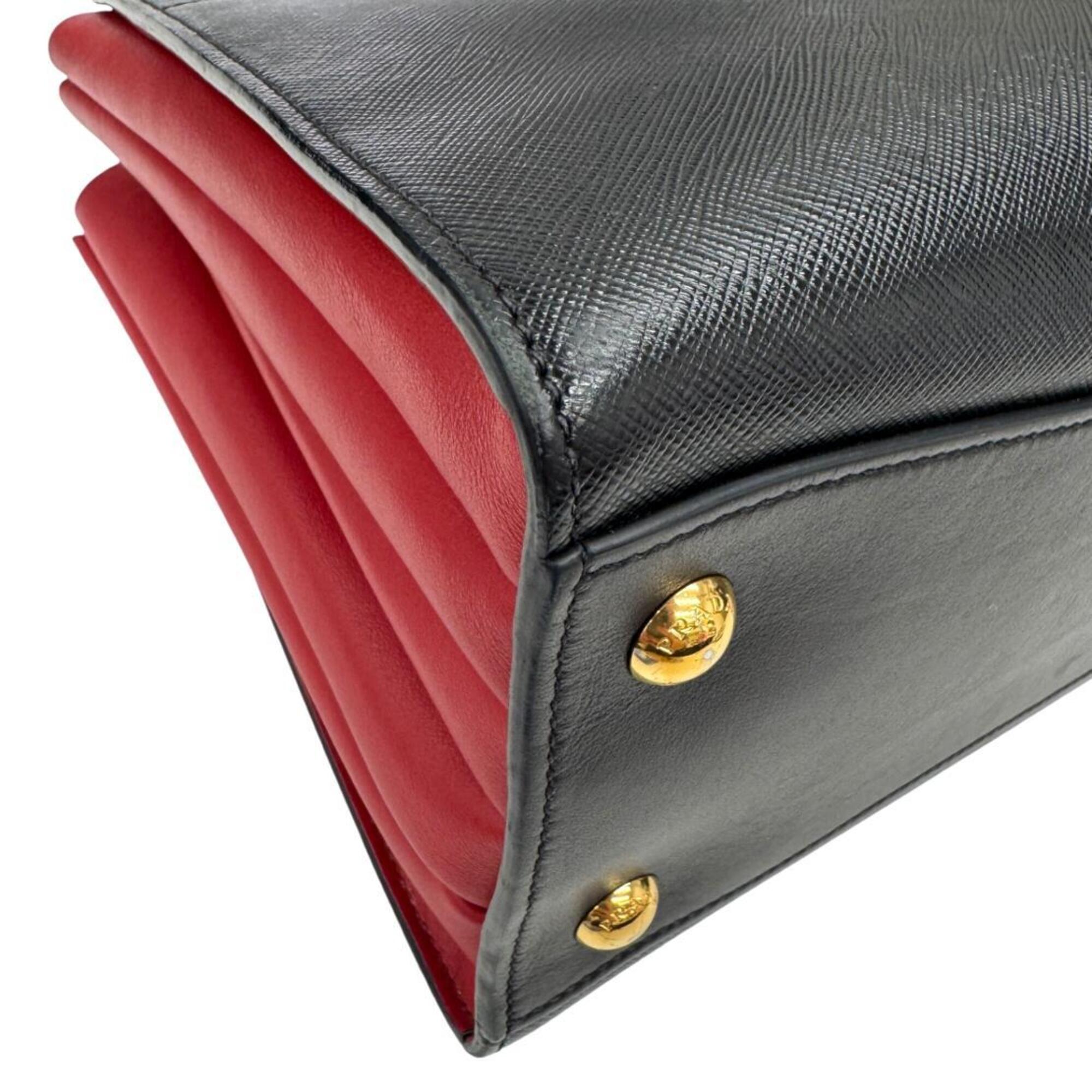 Prada Saffiano Black Red Color Leather Handbag Shoulder Bag (Pre-Owned)