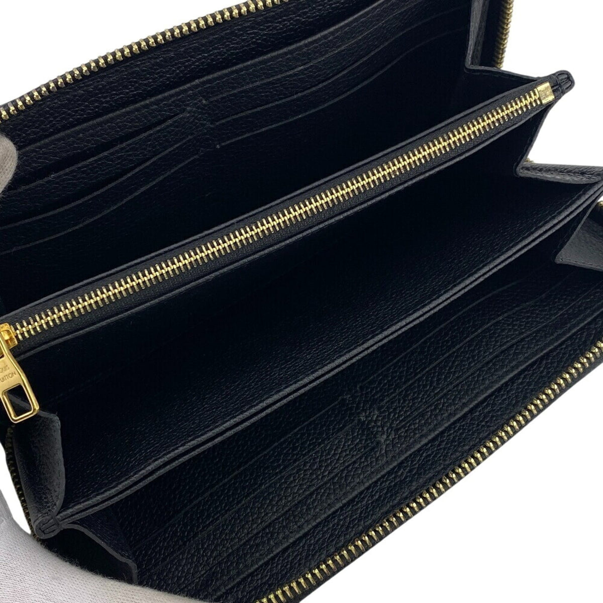 Louis Vuitton Beige Black Leather Long Wallet (Bi-Fold) (Pre-Owned)