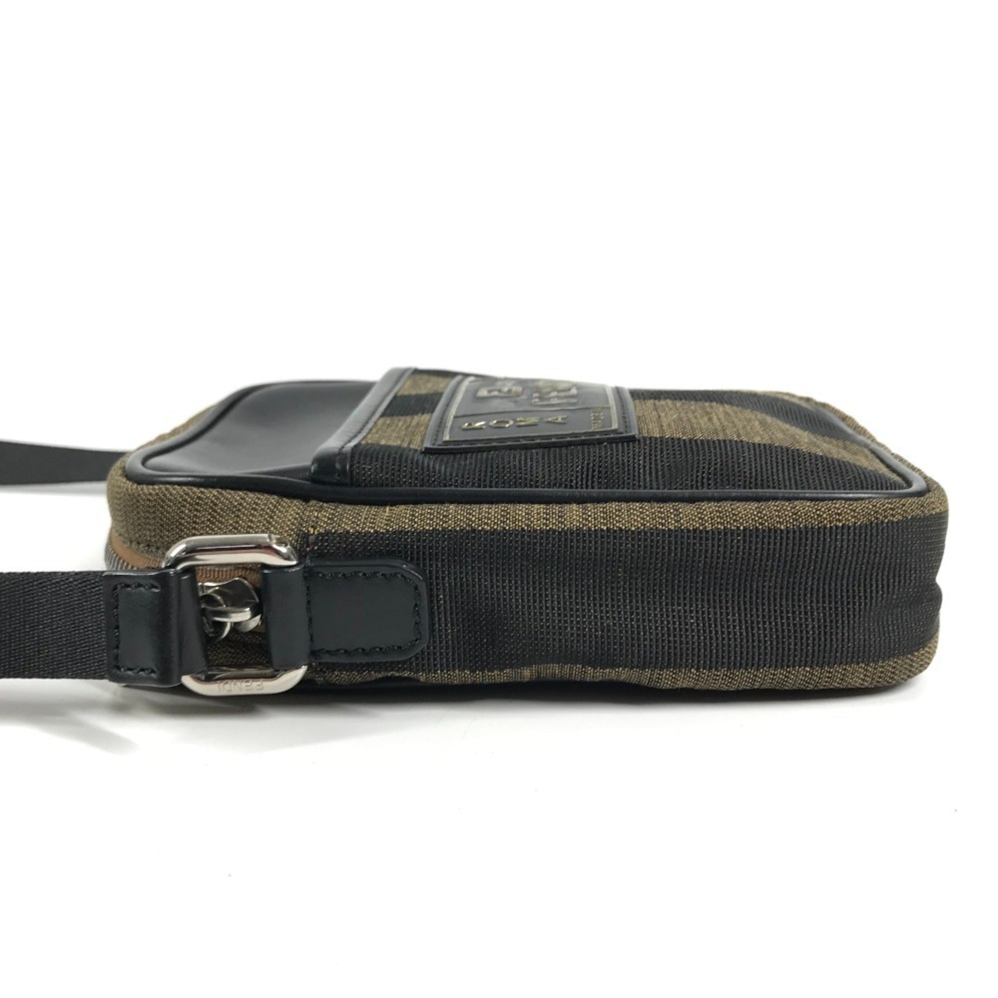 Fendi Black Khaki Leather Canvas Pochette Shoulder Bag (Pre-Owned)