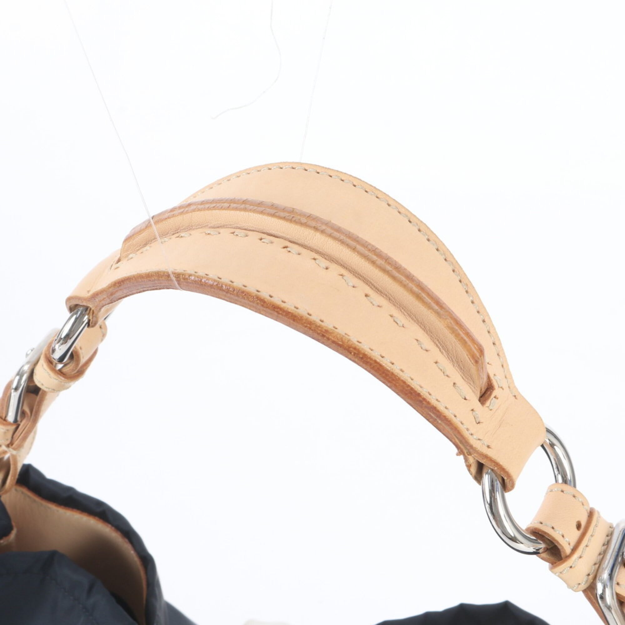 Prada Brown Navy Nylon Leather Handbag Shoulder Bag (Pre-Owned)
