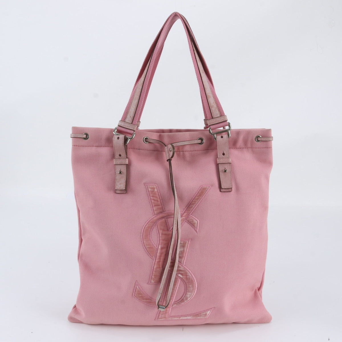 Yves Saint Laurent Pink Leather Canvas Shoulder Bag Tote Bag (Pre-Owned)