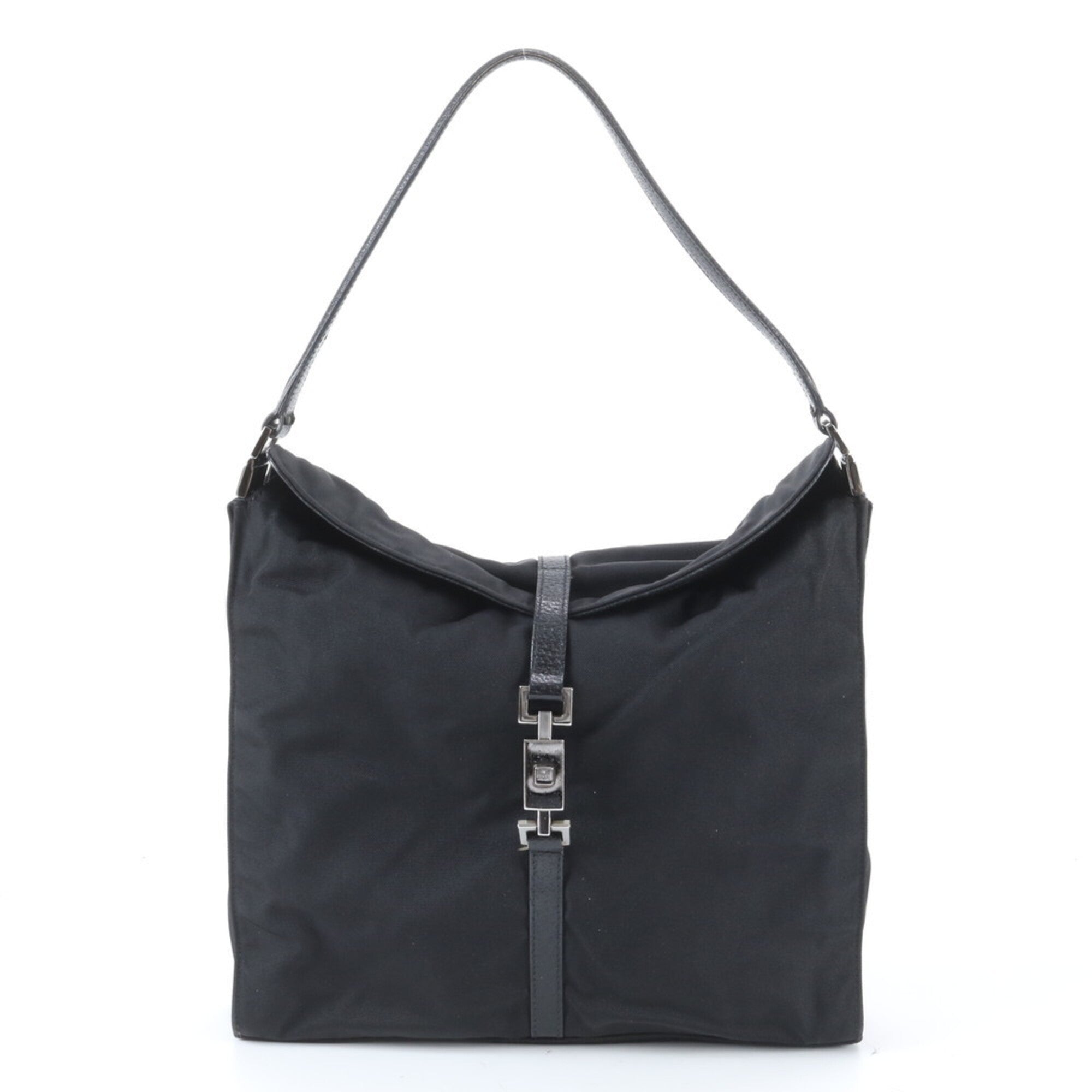 Gucci Black Leather Nylon Handbag Shoulder Bag Tote Bag (Pre-Owned)