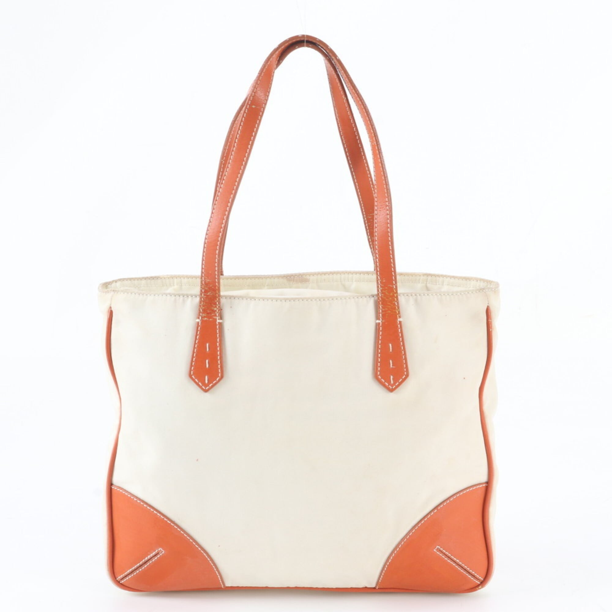 Prada Ivory Orange Nylon Leather Handbag Tote Bag (Pre-Owned)