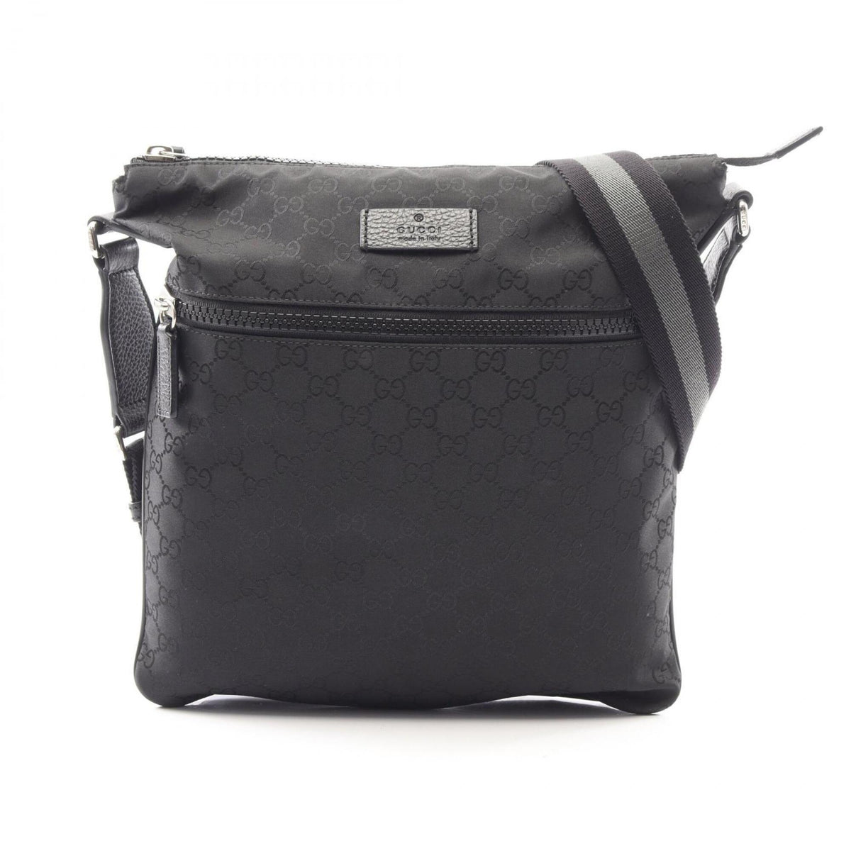 Gucci Black Leather Nylon Canvas Handbag Shoulder Bag (Pre-Owned)