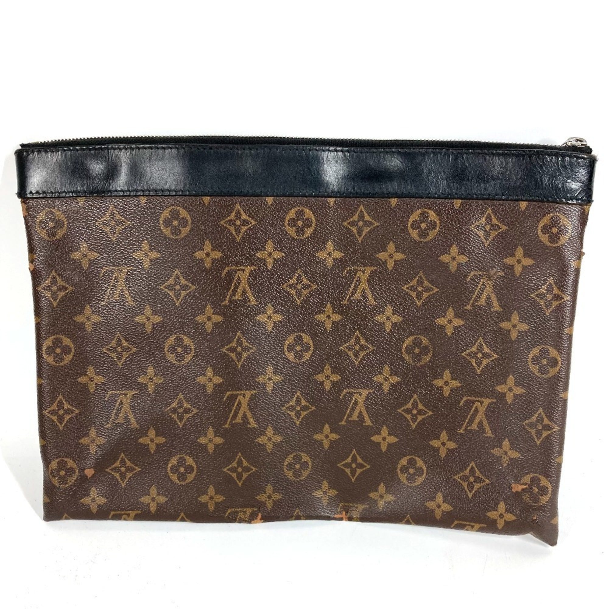 Louis Vuitton Black Brown Monogram Canvas Clutch Bag Handbag Pochette Pouch (Pre-Owned)