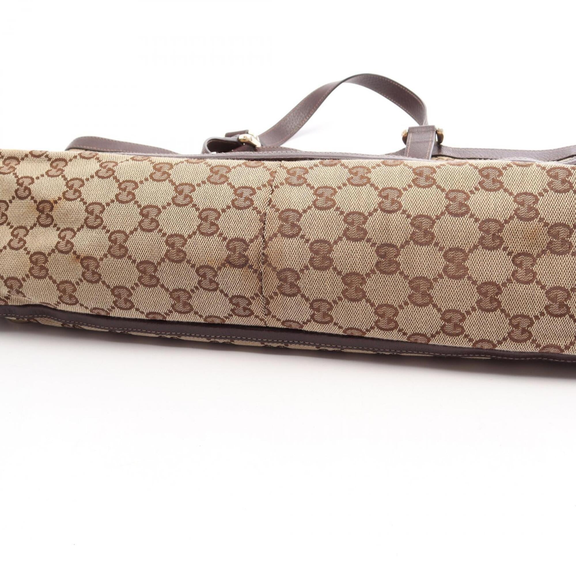 Gucci Beige Brown Canvas Leather Handbag Tote Bag (Pre-Owned)