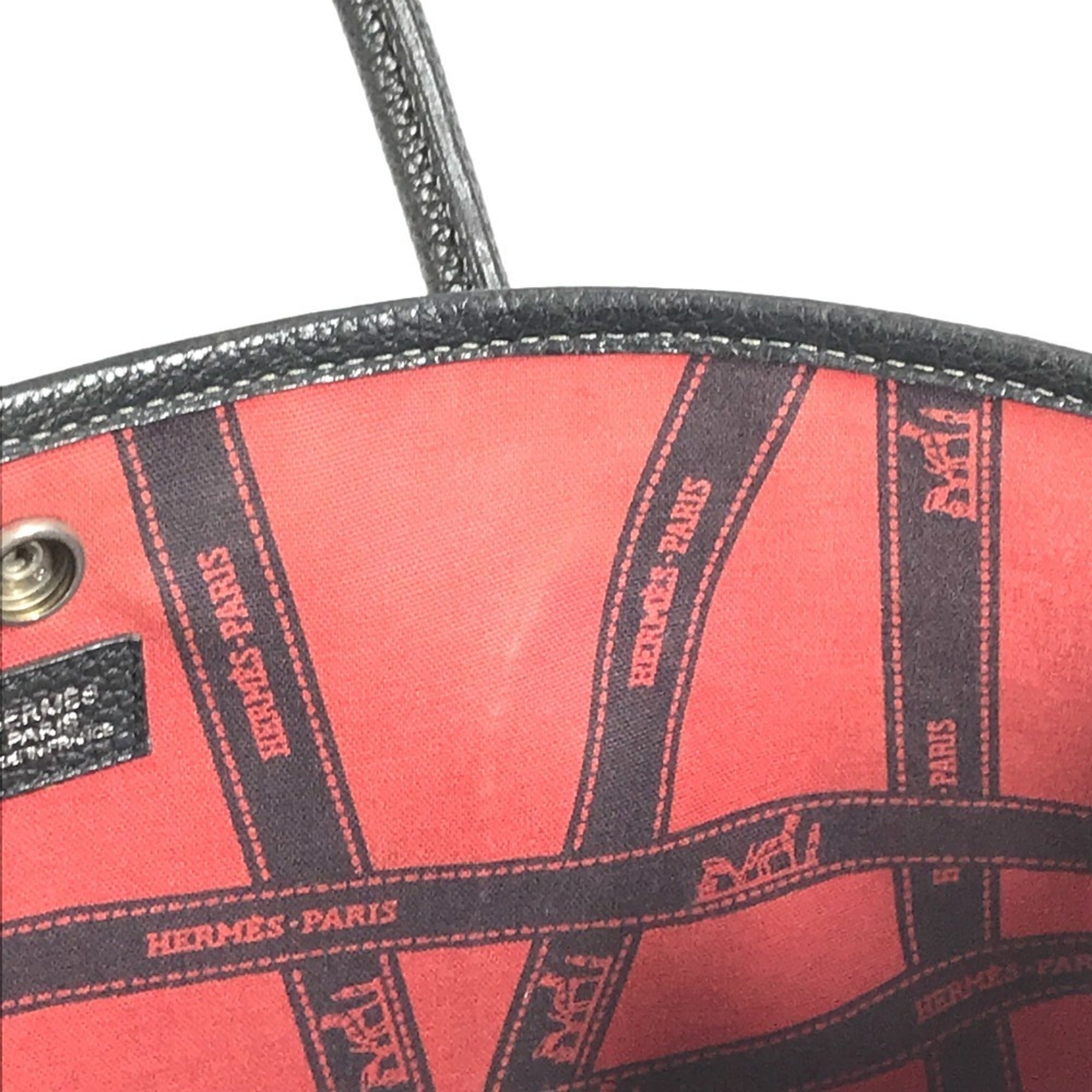 Hermes Garden Black Gray Toile H Leather Handbag Tote Bag (Pre-Owned)