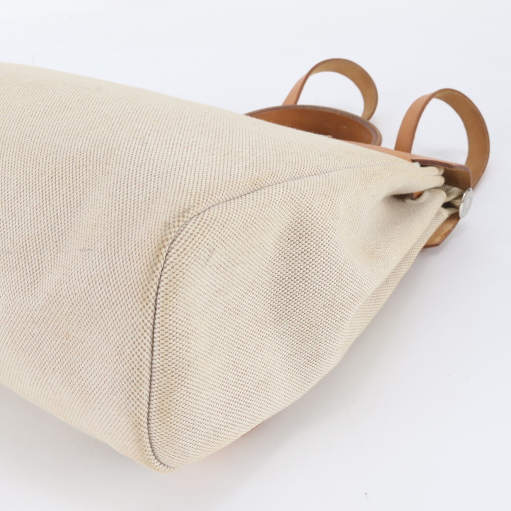 Hermes Beige Leather Canvas Backpack (Pre-Owned)
