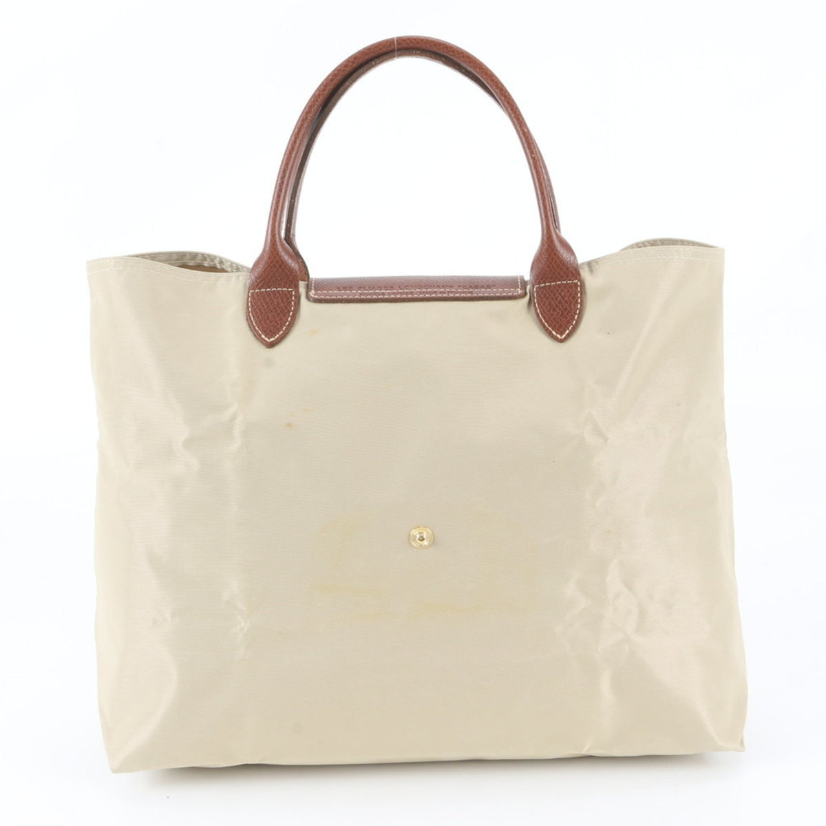 Longchamp Beige Leather Nylon Handbag Shoulder Bag Tote Bag (Pre-Owned)