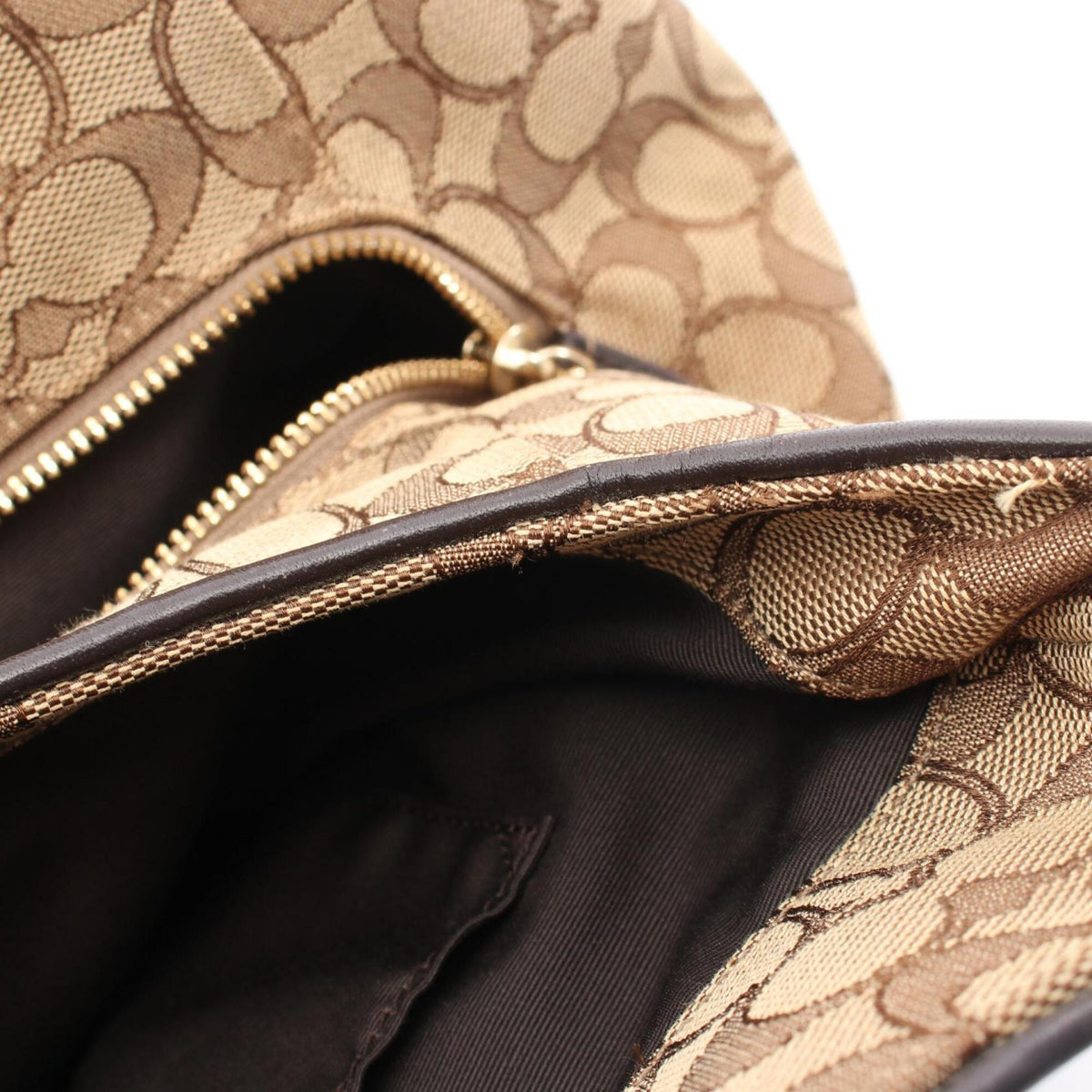 Coach Beige Brown Canvas Leather Handbag Shoulder Bag (Pre-Owned)