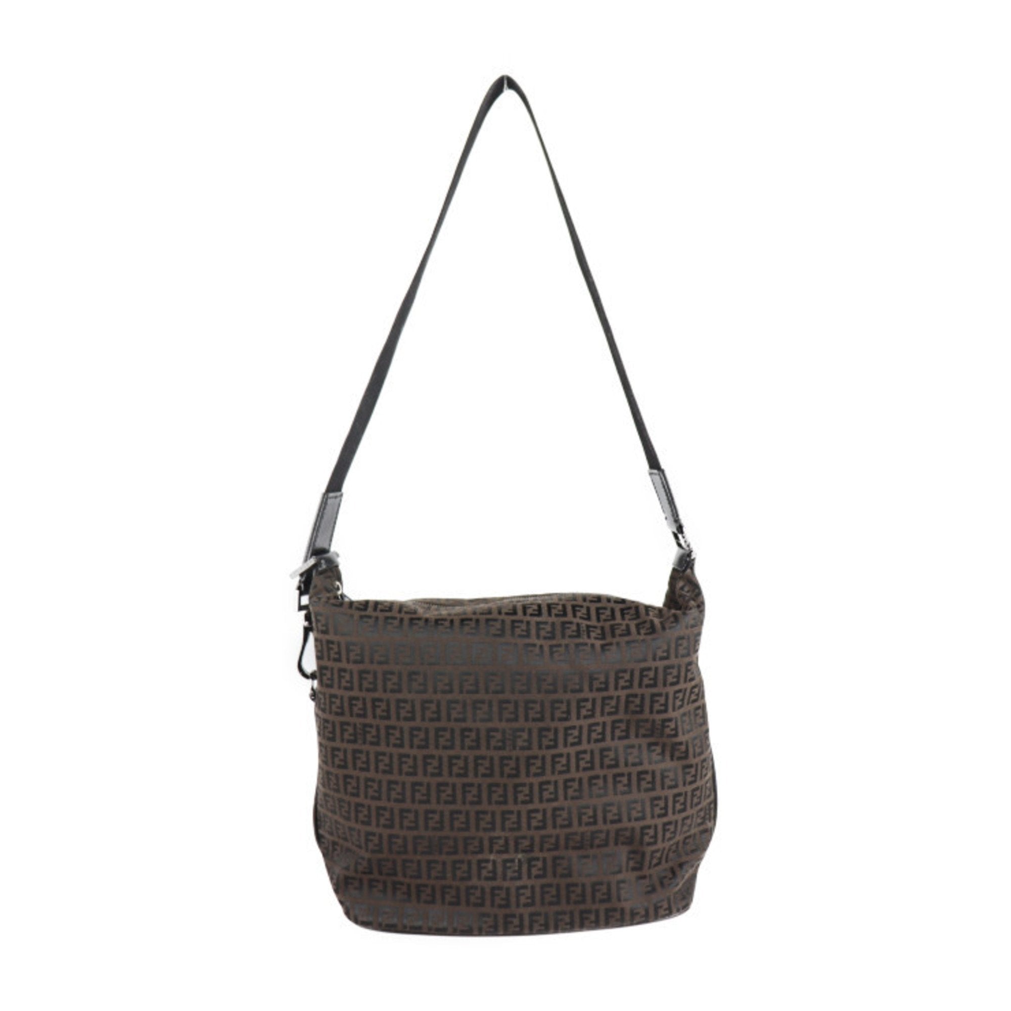 Fendi Zucchino Black Dark Brown Zucchino Messenger Bag Shoulder Bag Tote Bag (Pre-Owned)