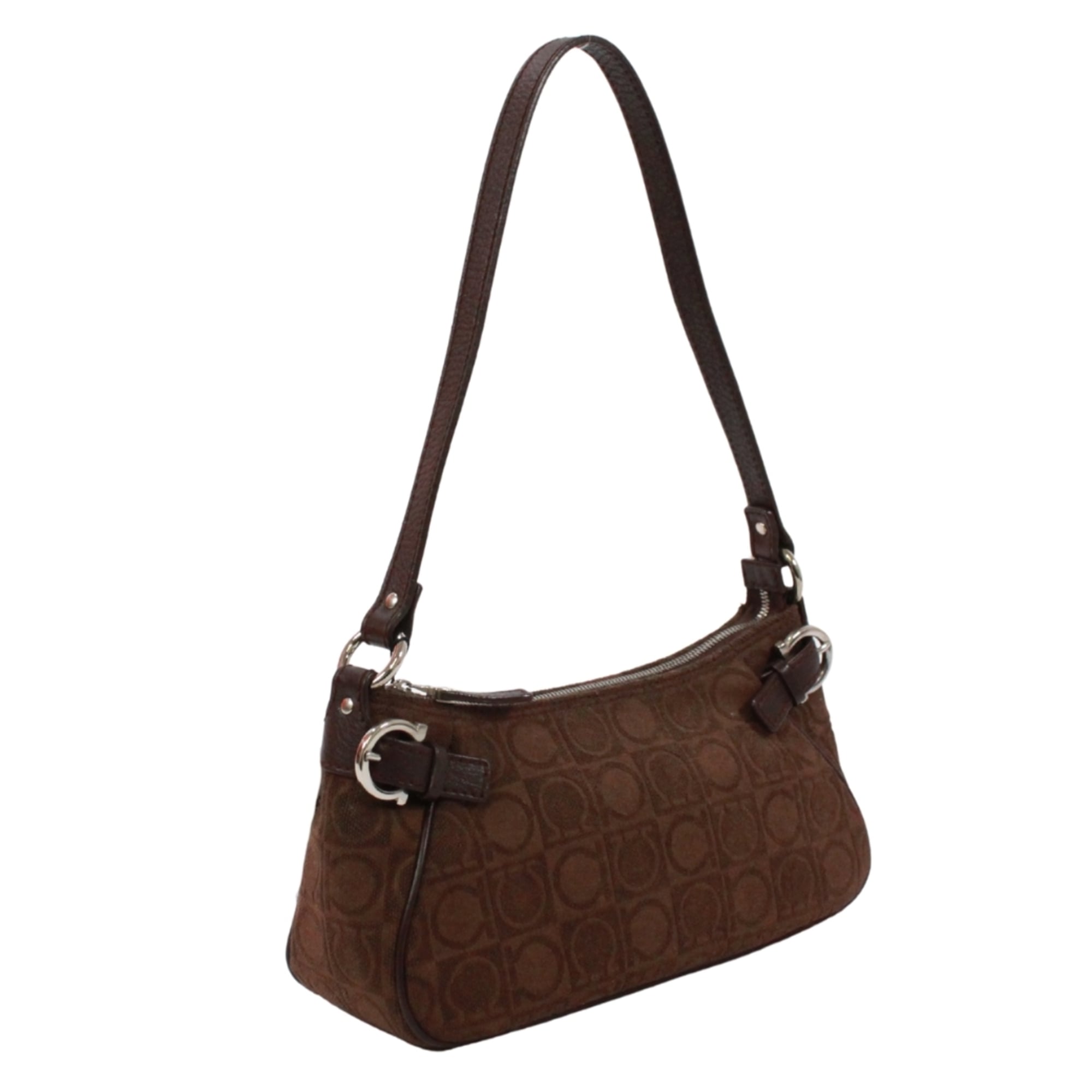 Salvatore Ferragamo Brown Canvas Leather Handbag Pouch (Pre-Owned)