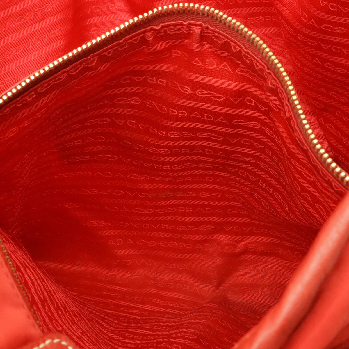 Prada Red Color Nylon Leather Shoulder Bag Tote Bag (Pre-Owned)