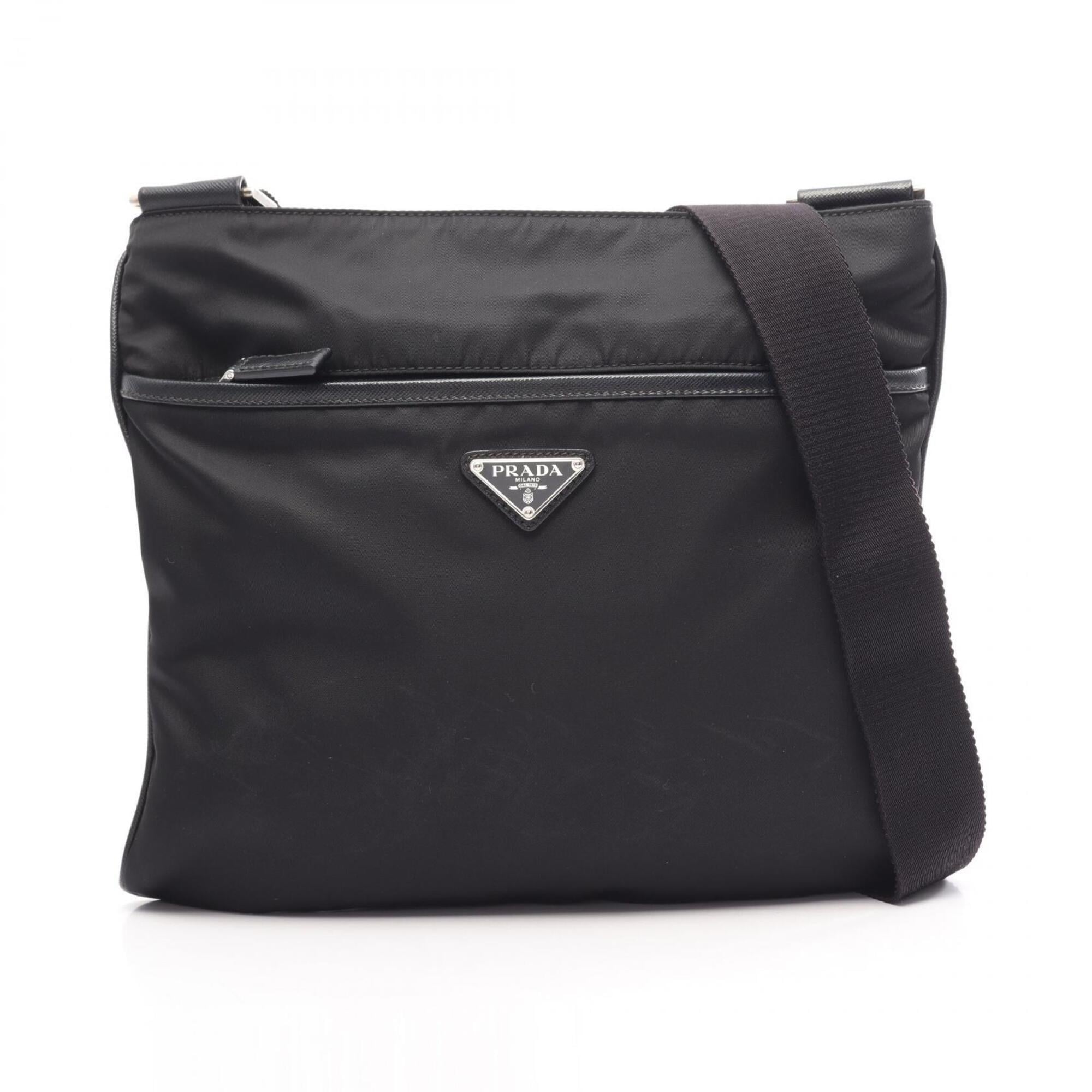 Prada Black Nylon Leather Handbag Shoulder Bag (Pre-Owned)