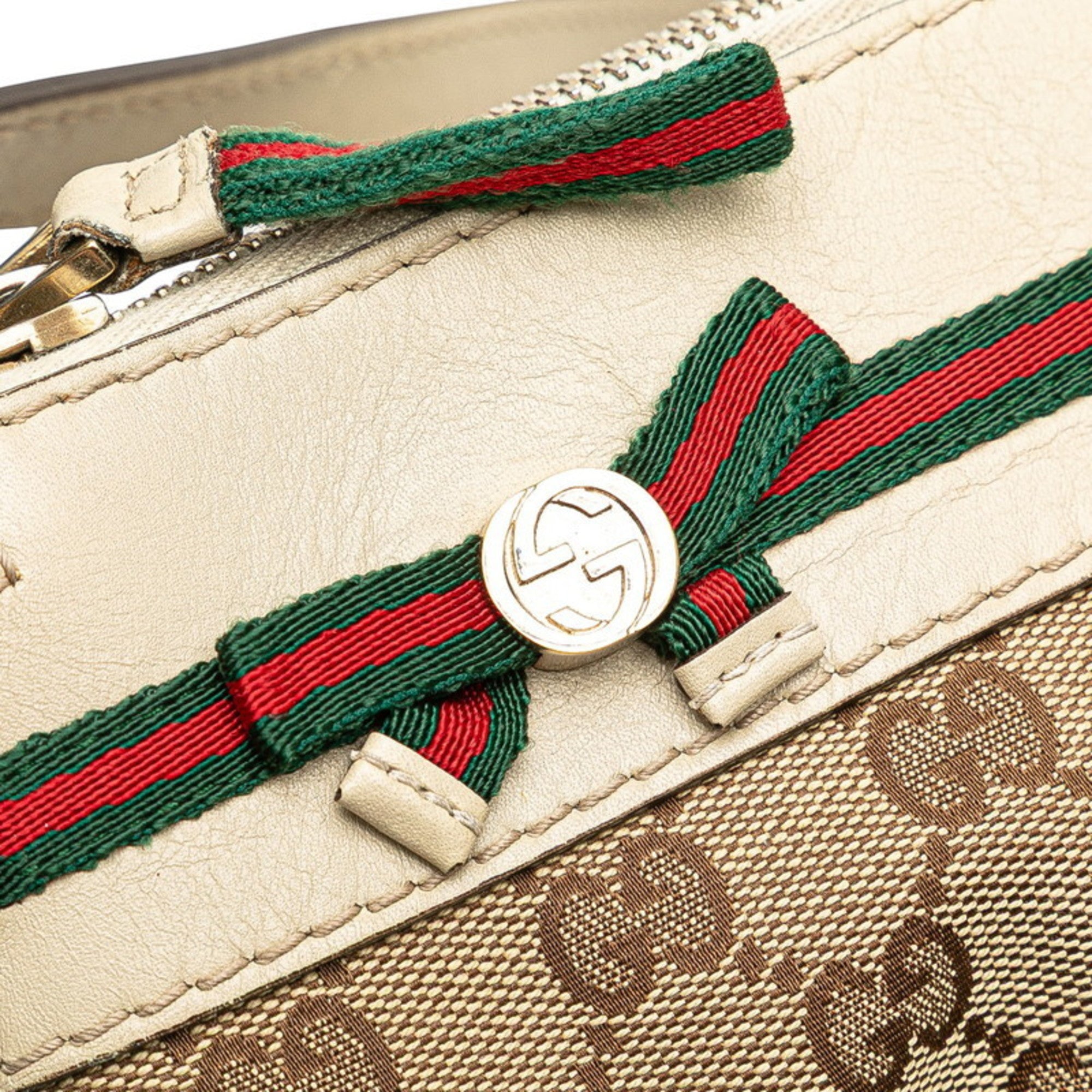 Gucci Gg Canvas Beige Gg Canvas Leather Shoulder Bag (Pre-Owned)