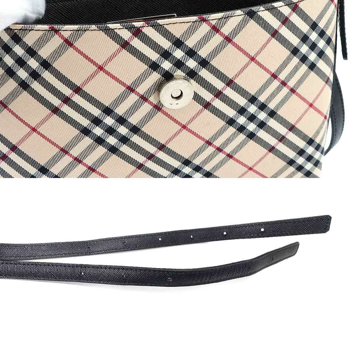 Burberry Beige Black Canvas Leather Shoulder Bag (Pre-Owned)