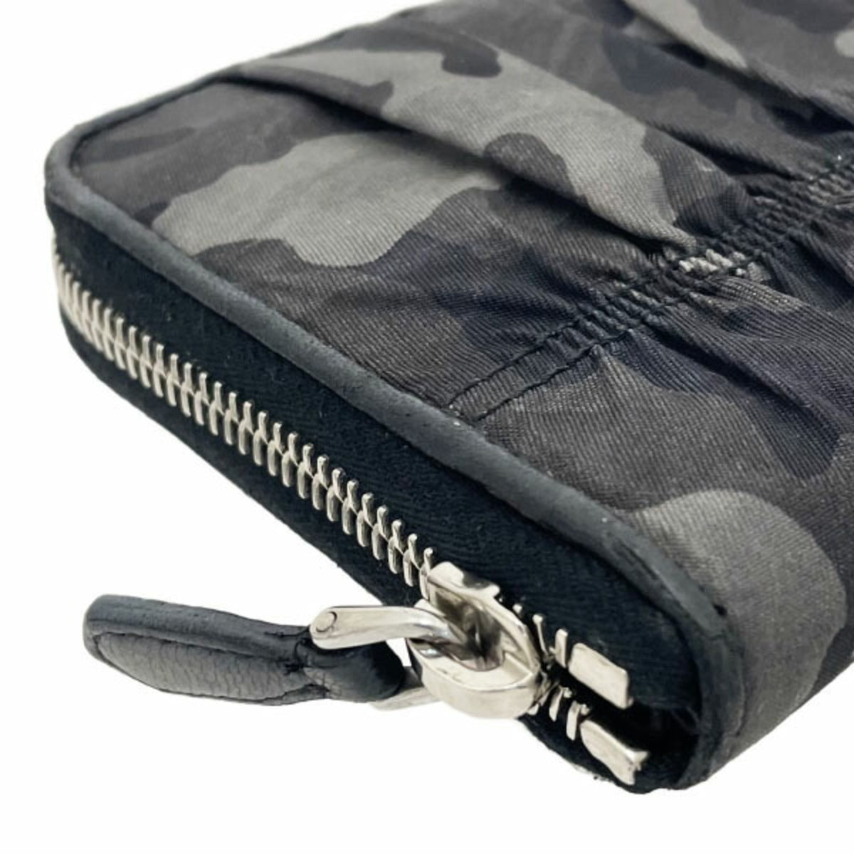 Prada Black Gray Nylon Leather Long Wallet (Bi-Fold) (Pre-Owned)