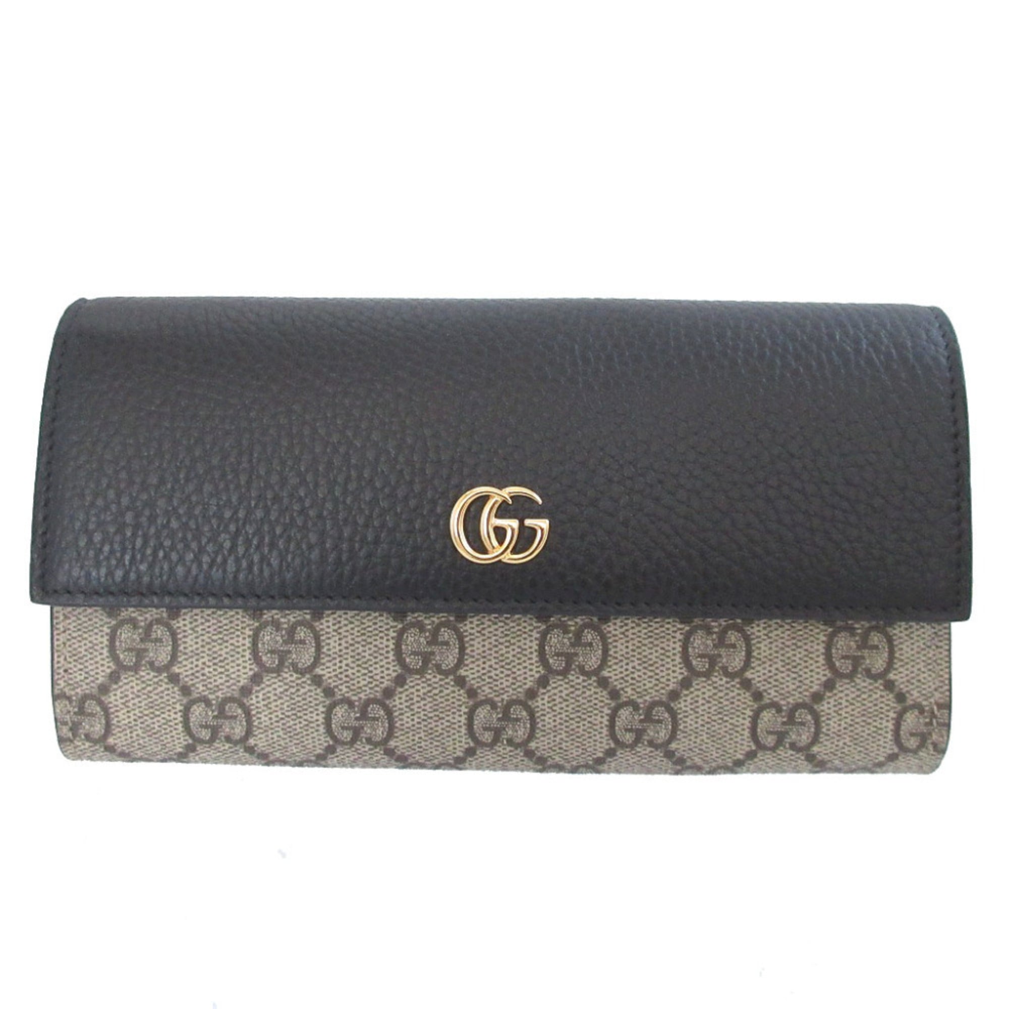 Gucci Beige Black Gg Supreme Leather Long Wallet (Bi-Fold) (Pre-Owned)