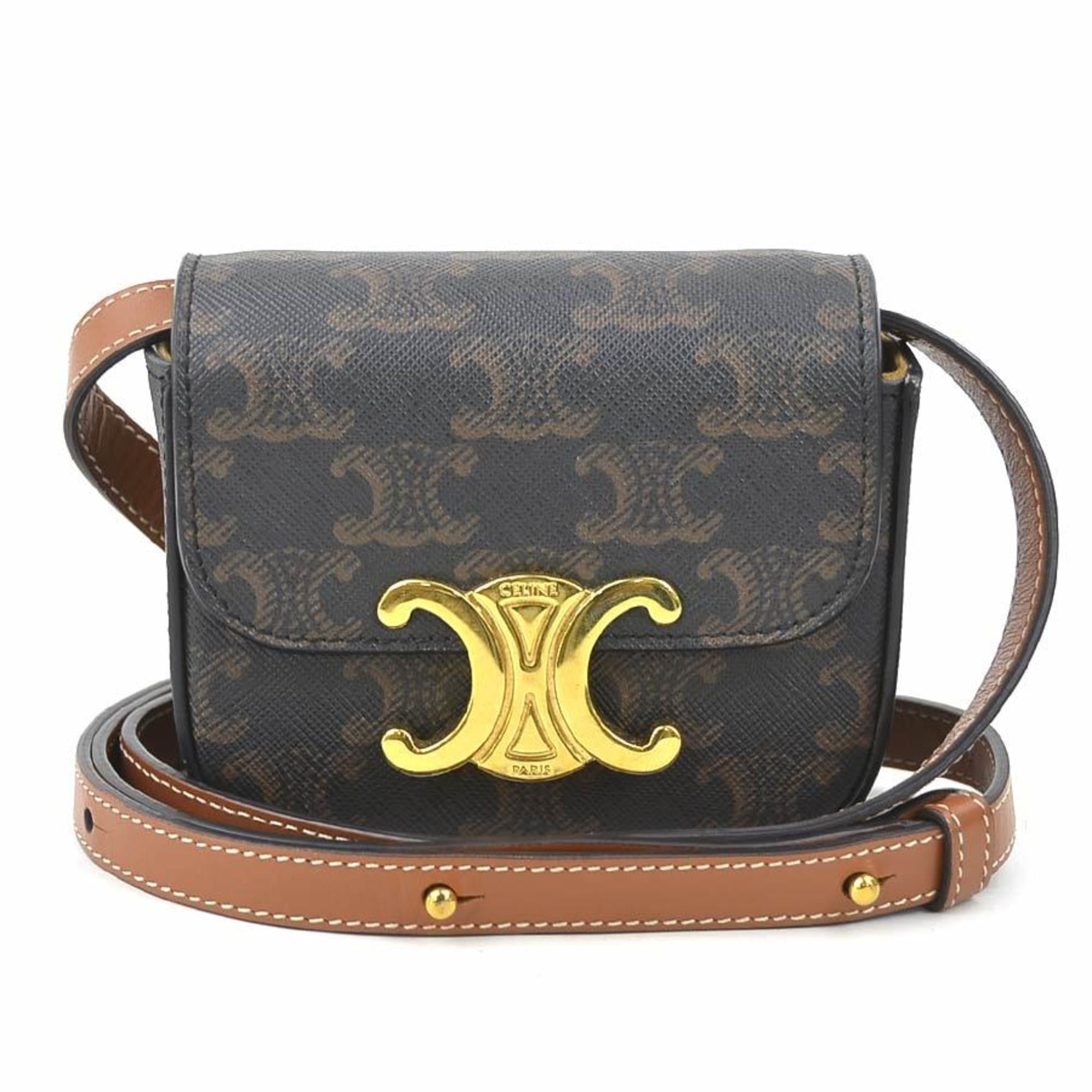 Celine Brown Coated Canvas Shoulder Bag (Pre-Owned)